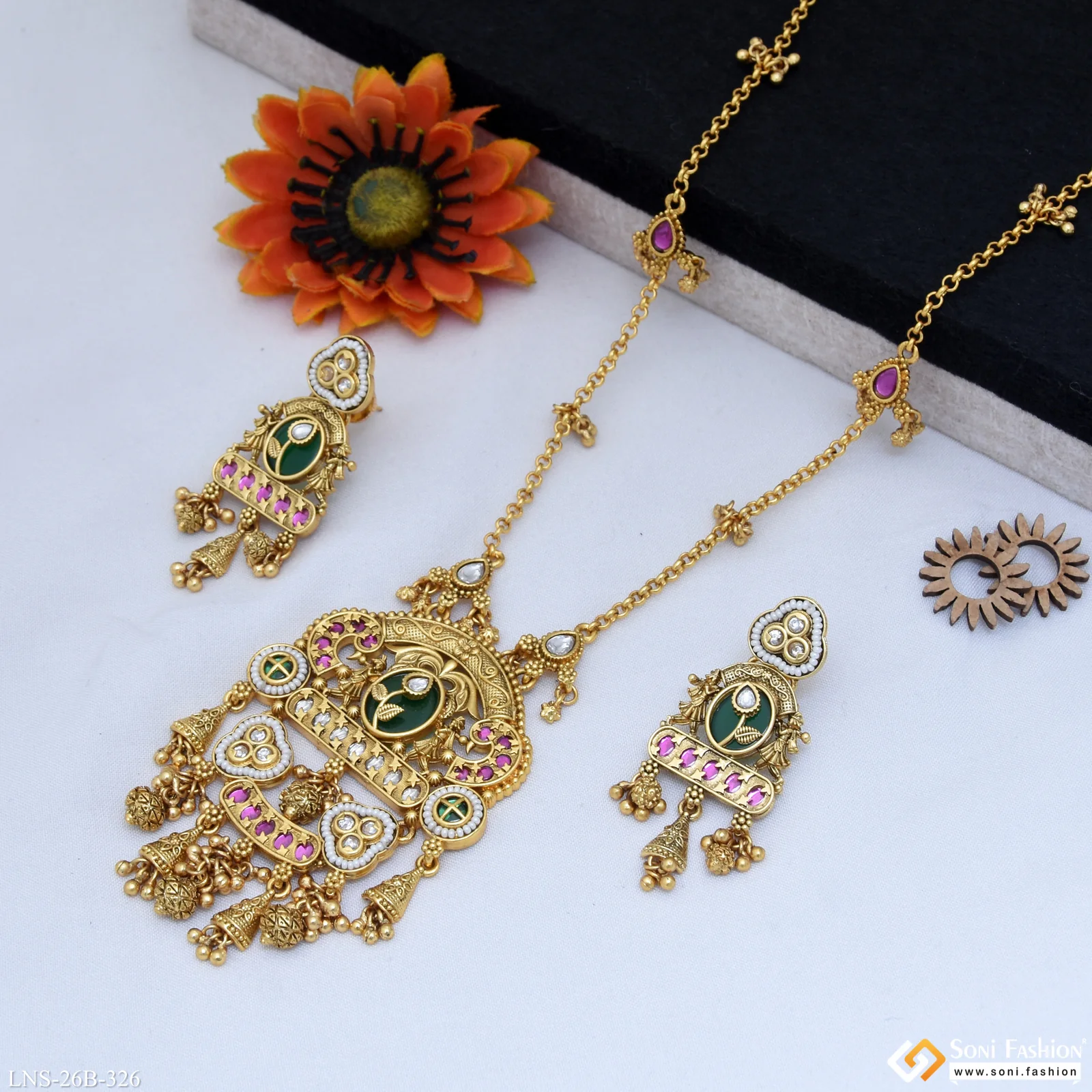 Artisanal Design Gold Plated Antique Necklace Set for Women - Style B326 - Image 3