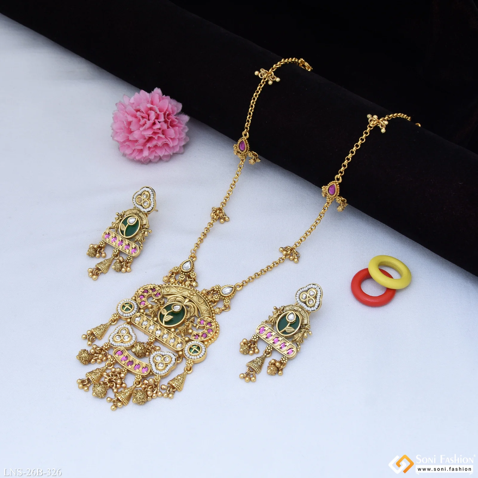 Artisanal Design Gold Plated Antique Necklace Set for Women - Style B326 - Image 4