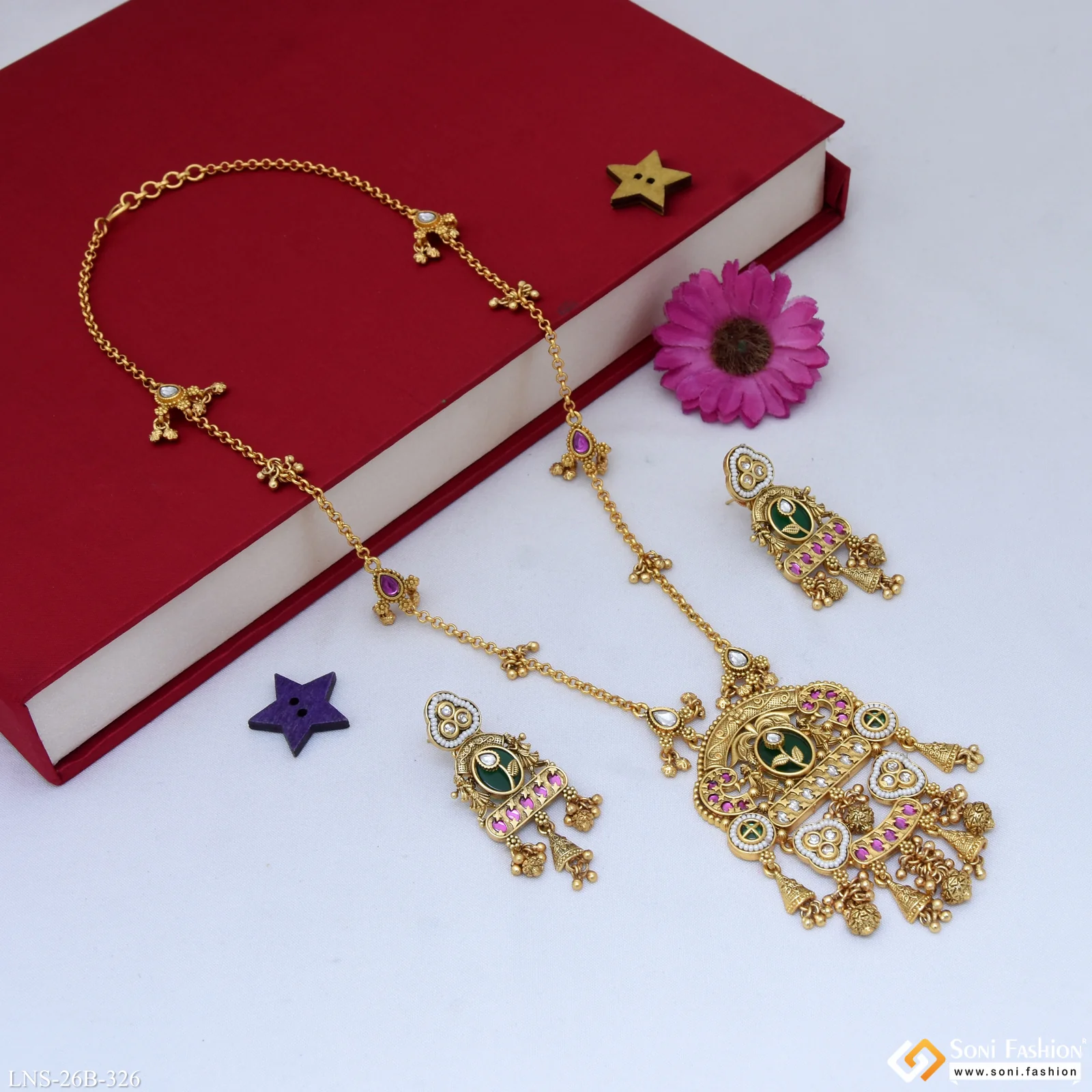 Artisanal Design Gold Plated Antique Necklace Set for Women - Style B326 - Image 5