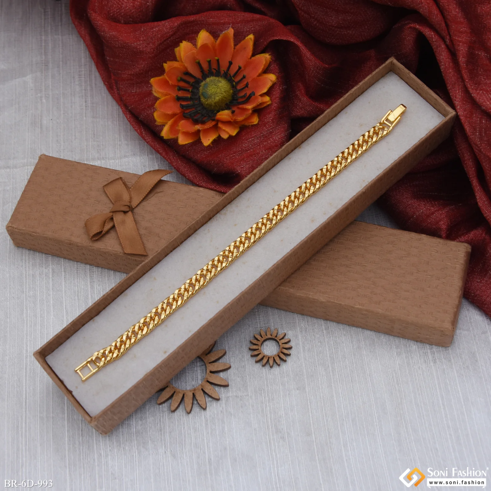 Artisanal Design Gold Plated Link Bracelet for Men - Style D993 - Image 2