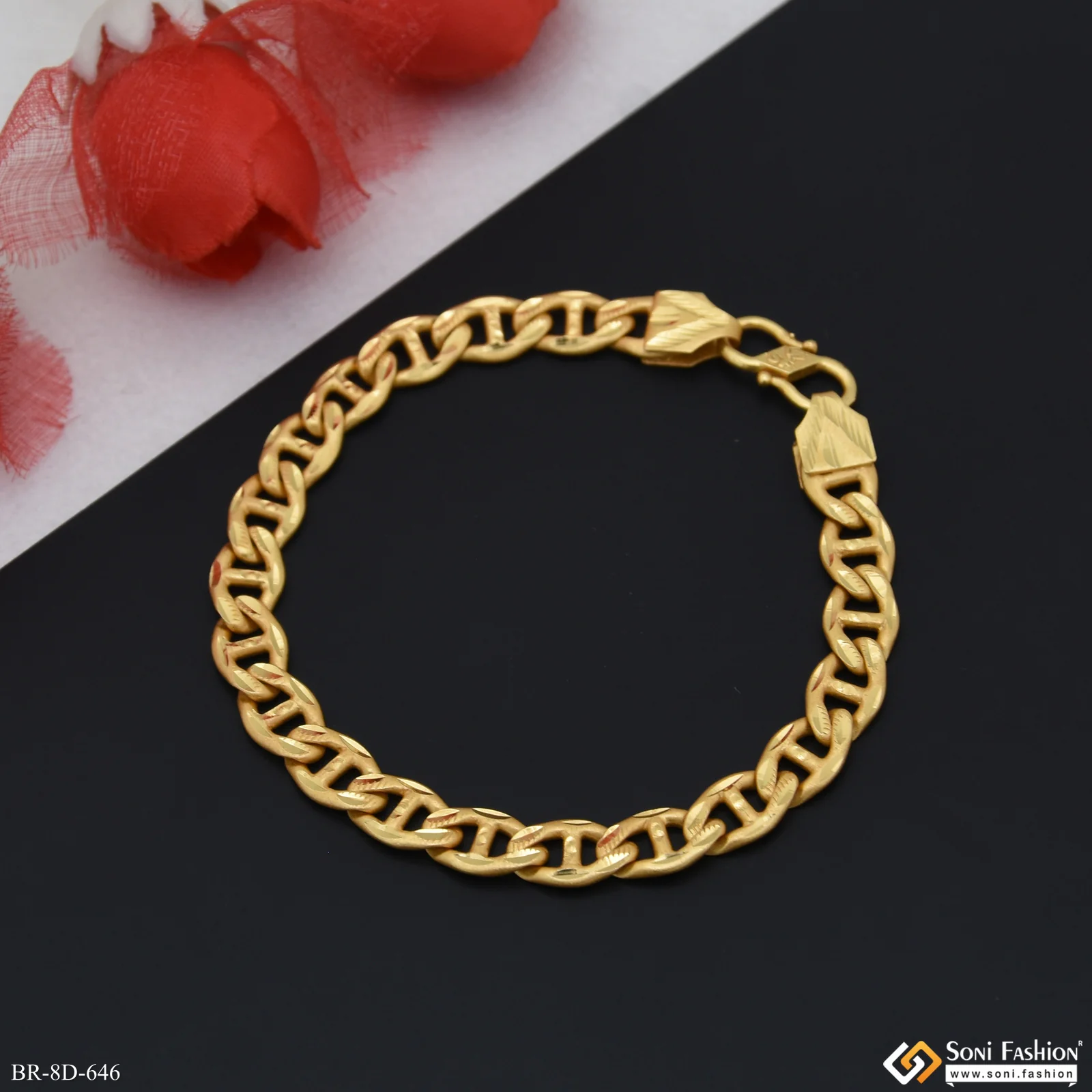 Artisanal Design Gold Plated Linked Bracelet for Men - Style D646 - Image 5