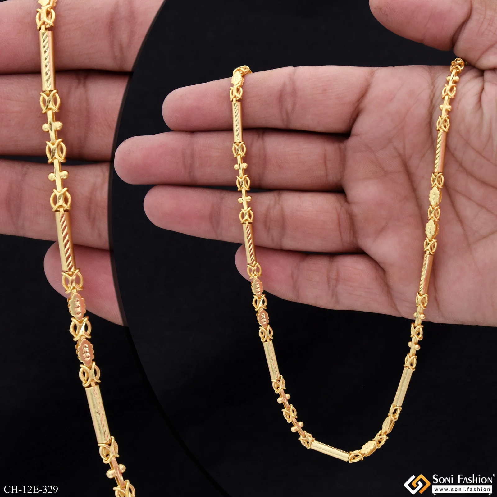 Artisanal Design Gold Plated Pipe Chain for Men - Style E329 - Image 3