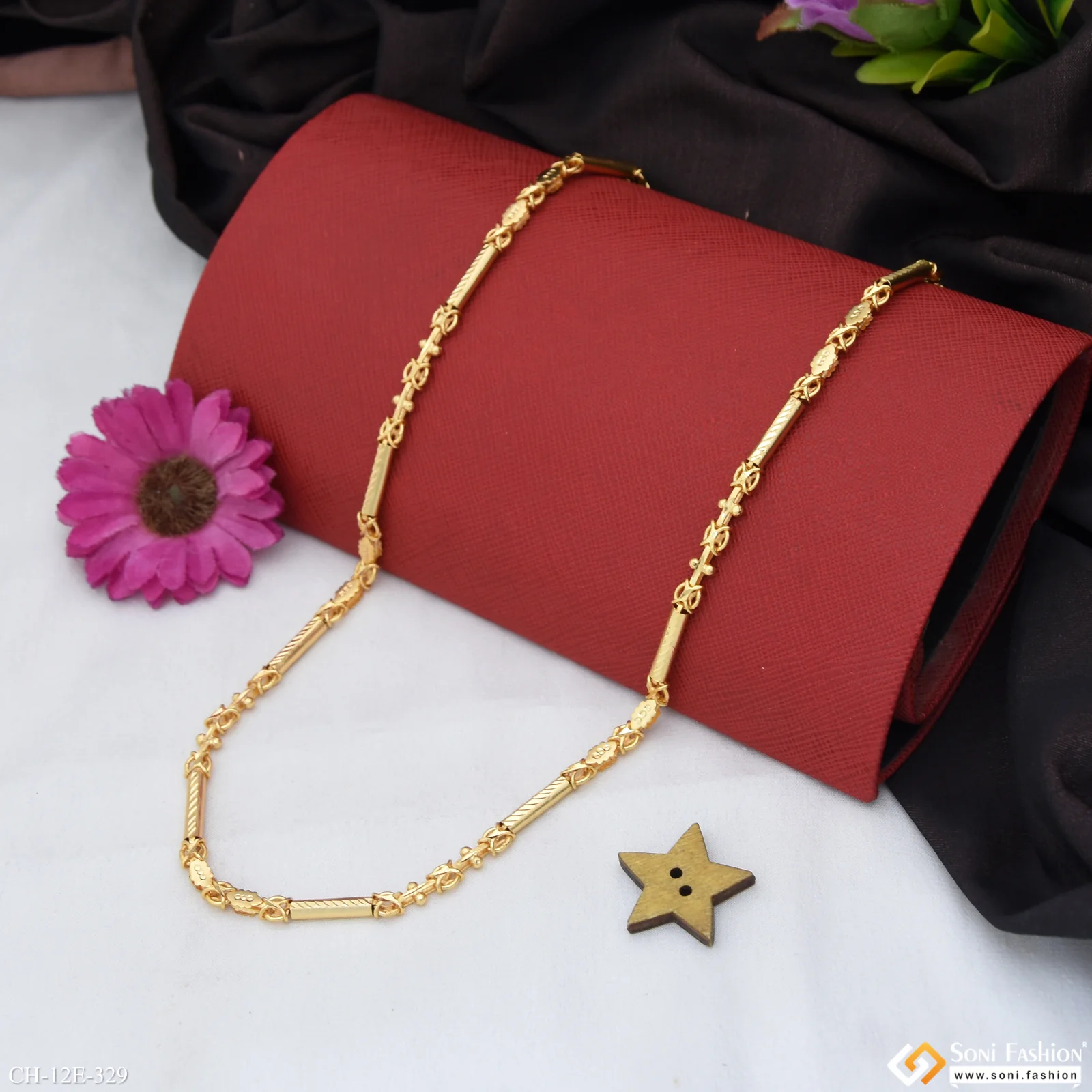 Artisanal Design Gold Plated Pipe Chain for Men - Style E329 - Image 4