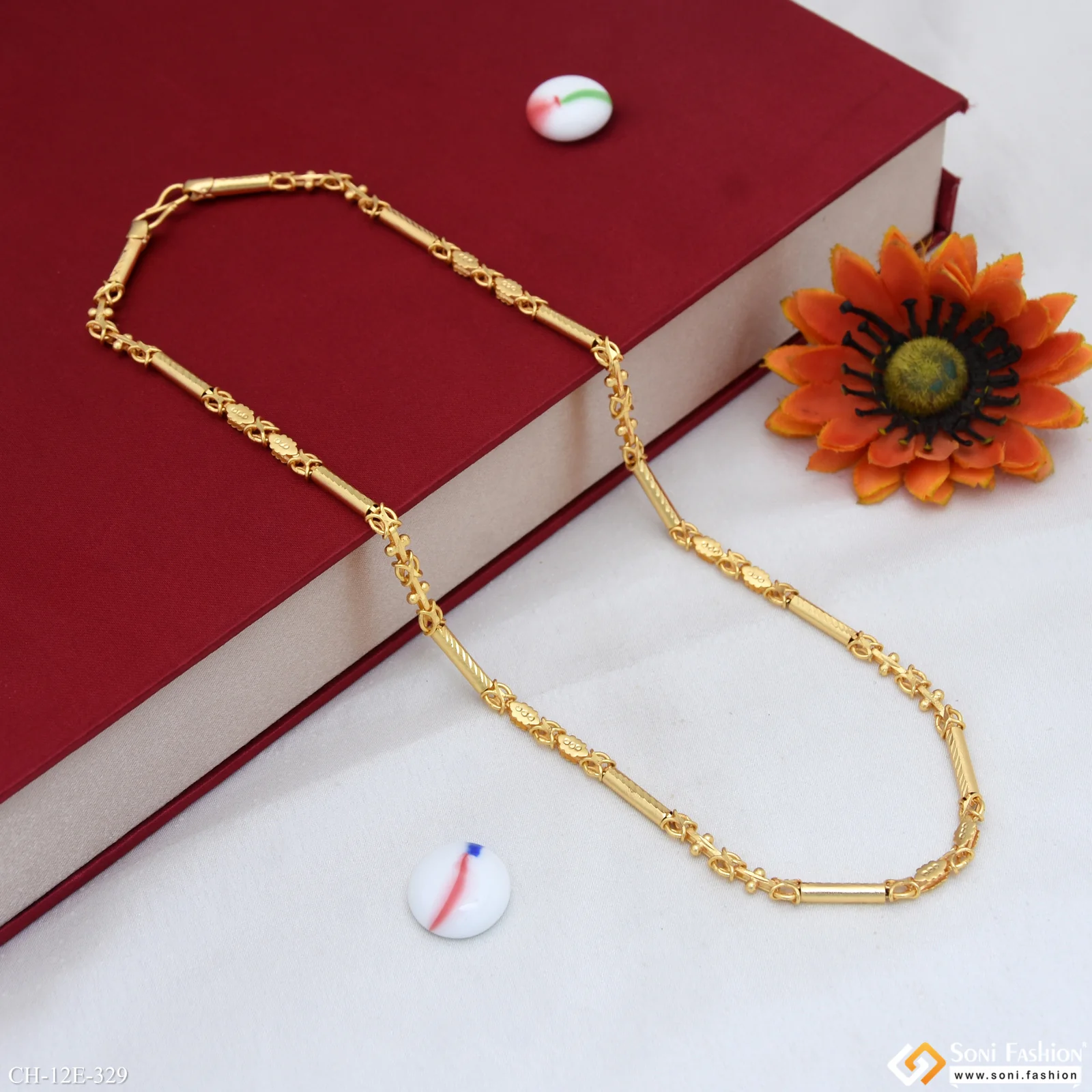 Artisanal Design Gold Plated Pipe Chain for Men - Style E329 - Image 5