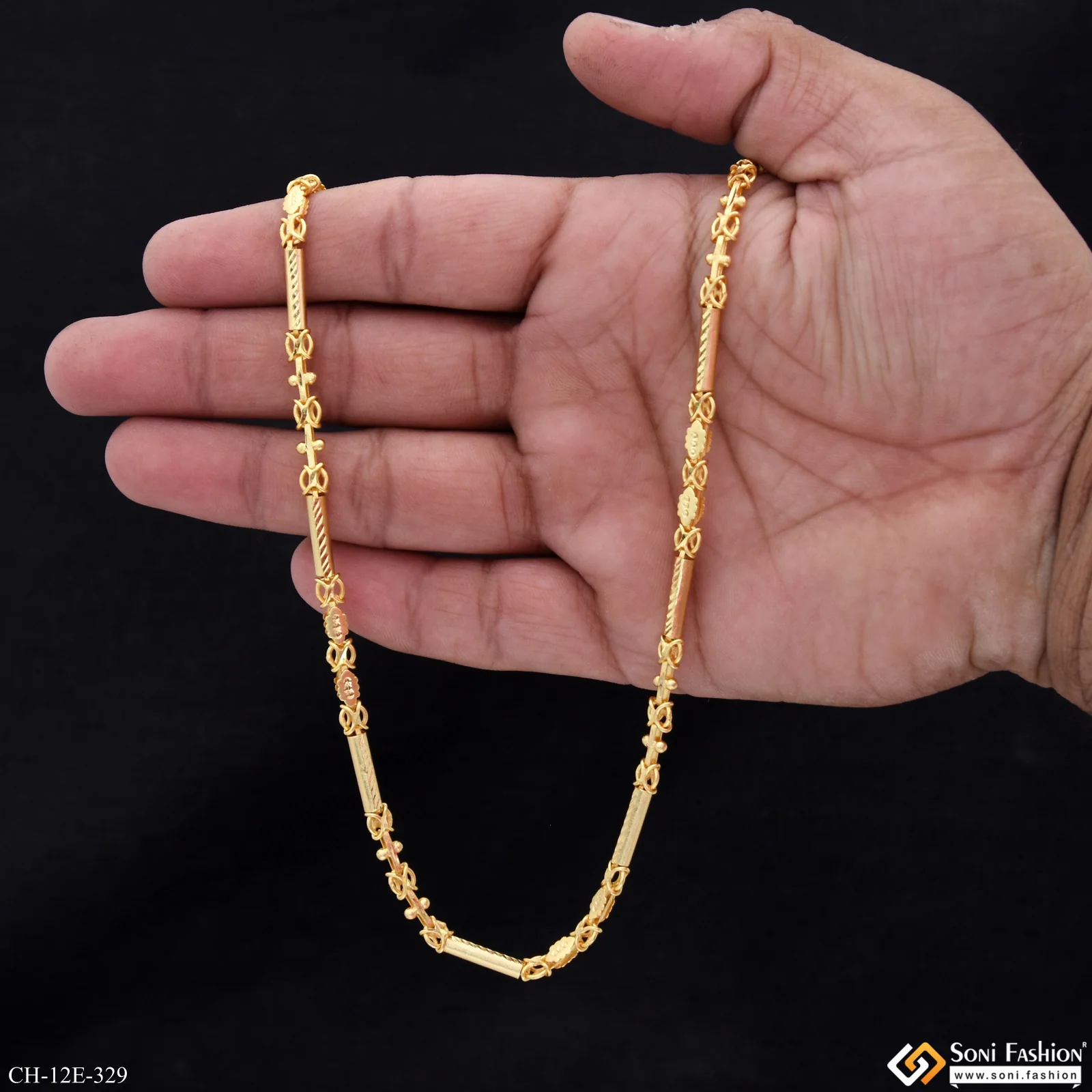 Artisanal Design Gold Plated Pipe Chain for Men - Style E329 - Image 7