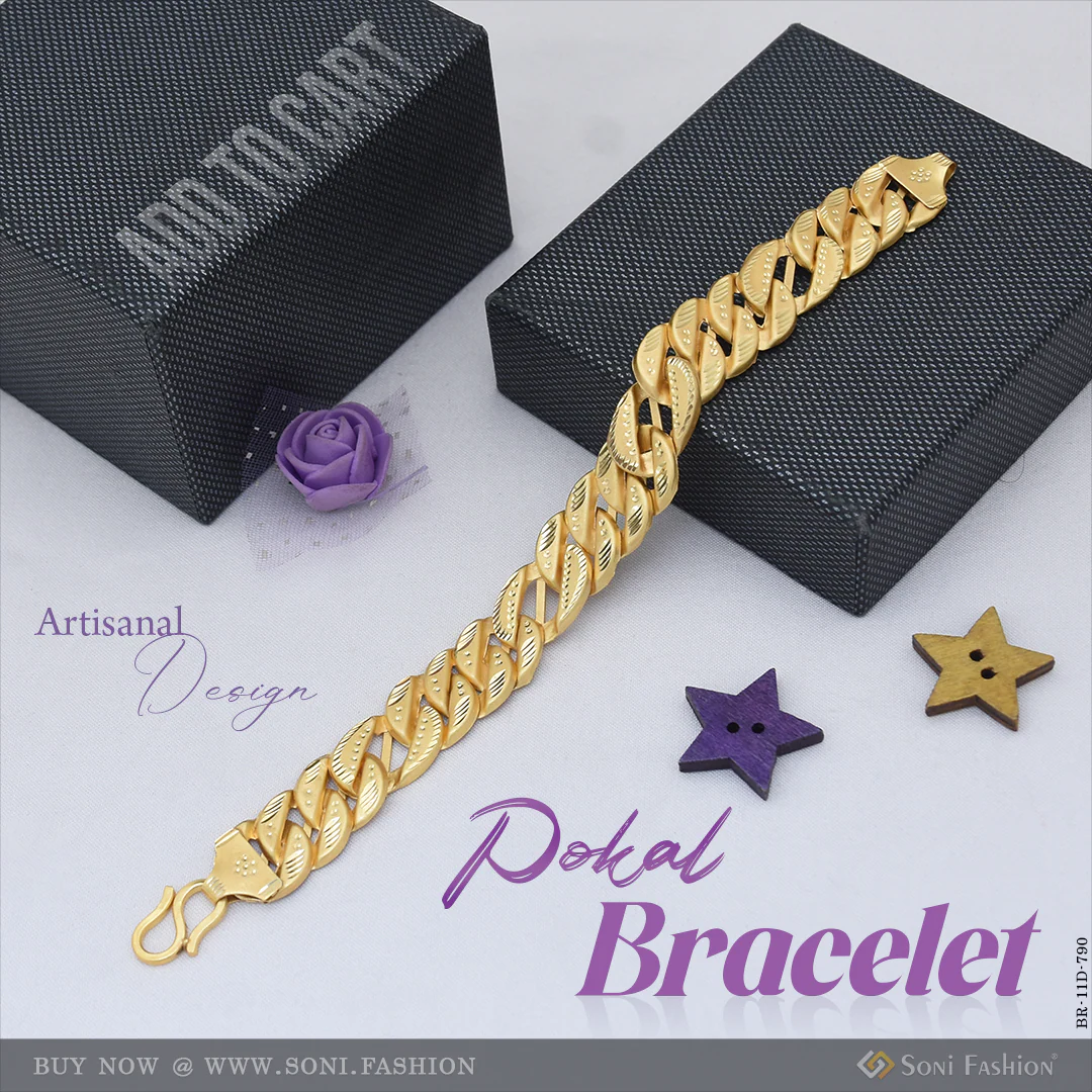 Artisanal Design Gold Plated Pokal Bracelet for Men - Style D790