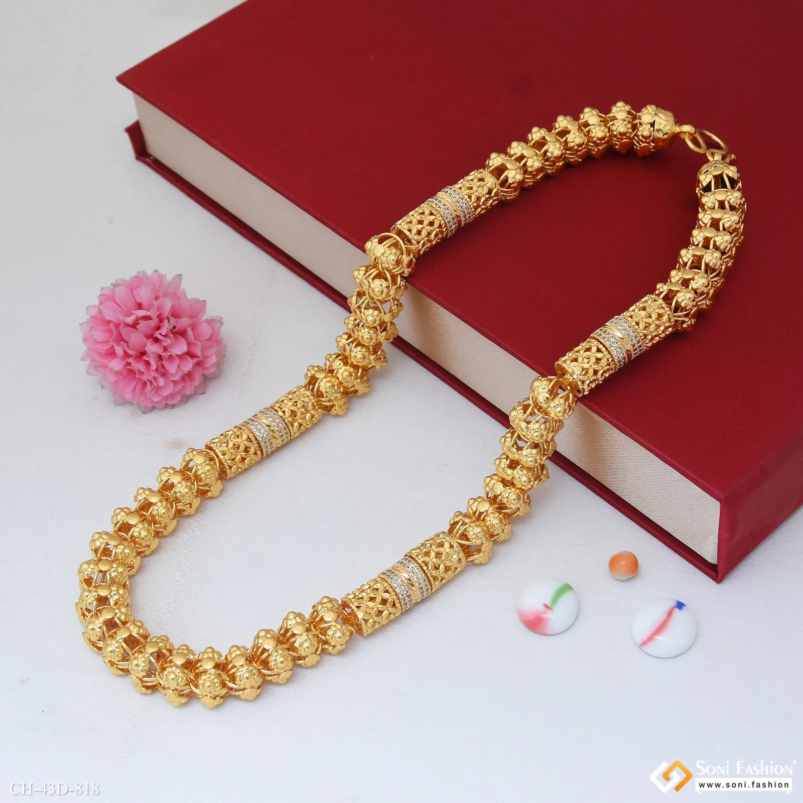 Artisanal Design Gold Plated Rajwadi Chain for Men - Style D818 - Image 4