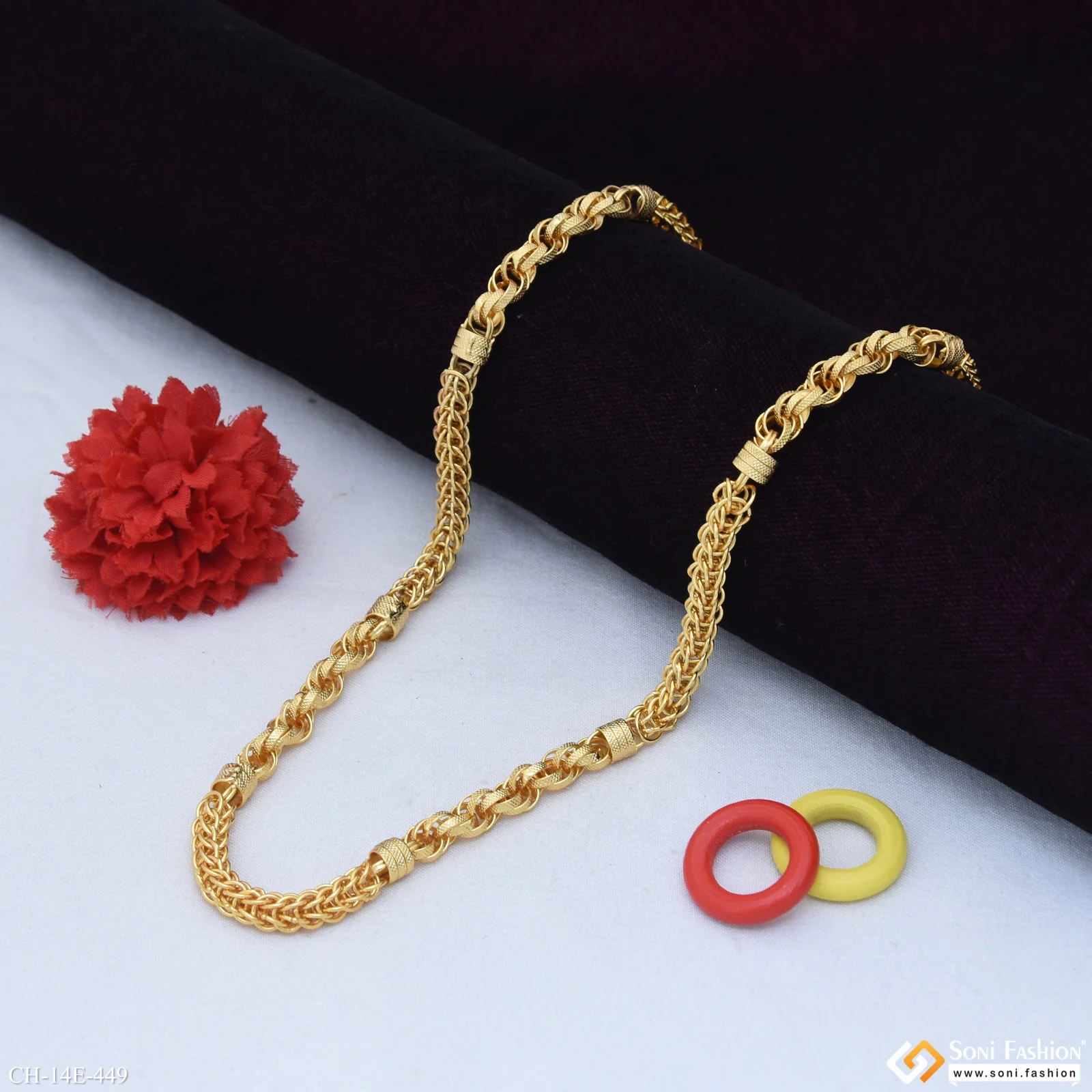 Artisanal Design Gold Plated Rajwadi Chain for Men - Style E449 - Image 3