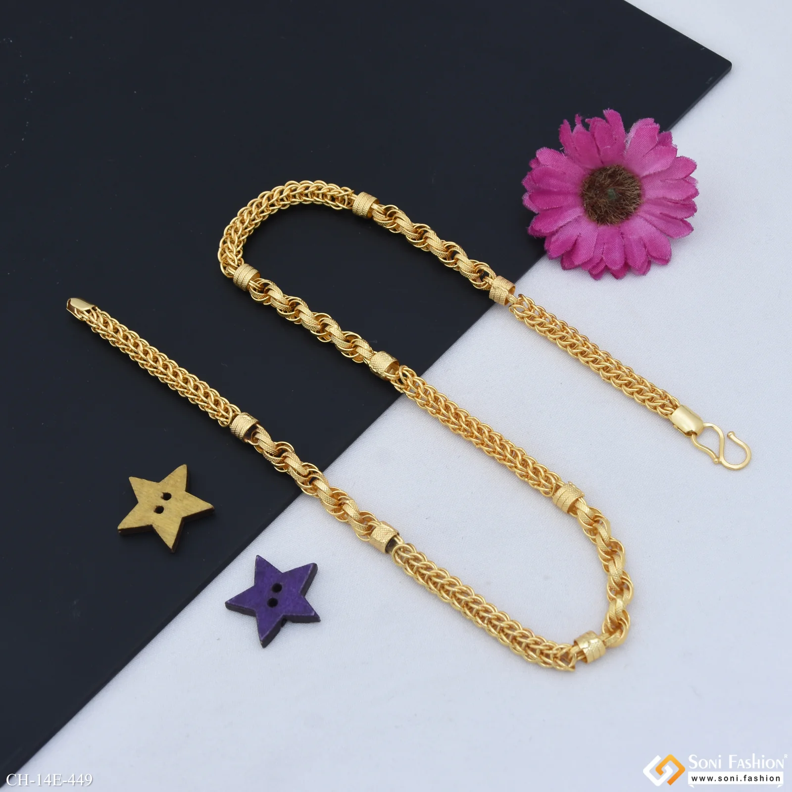 Artisanal Design Gold Plated Rajwadi Chain for Men - Style E449 - Image 4