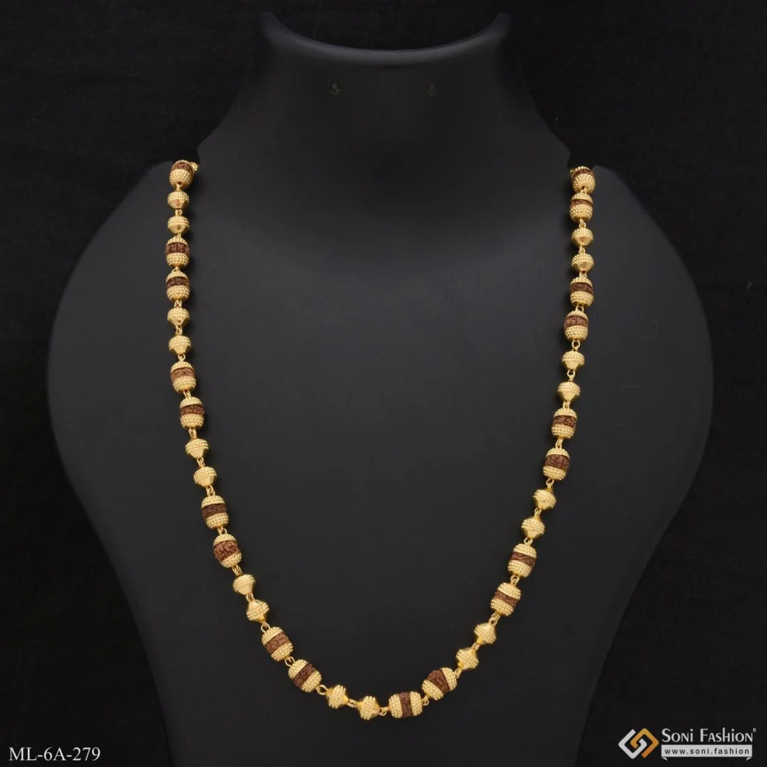 Artisanal Design Gold Plated Rudraksha Mala for Men - Style A279 - Image 3
