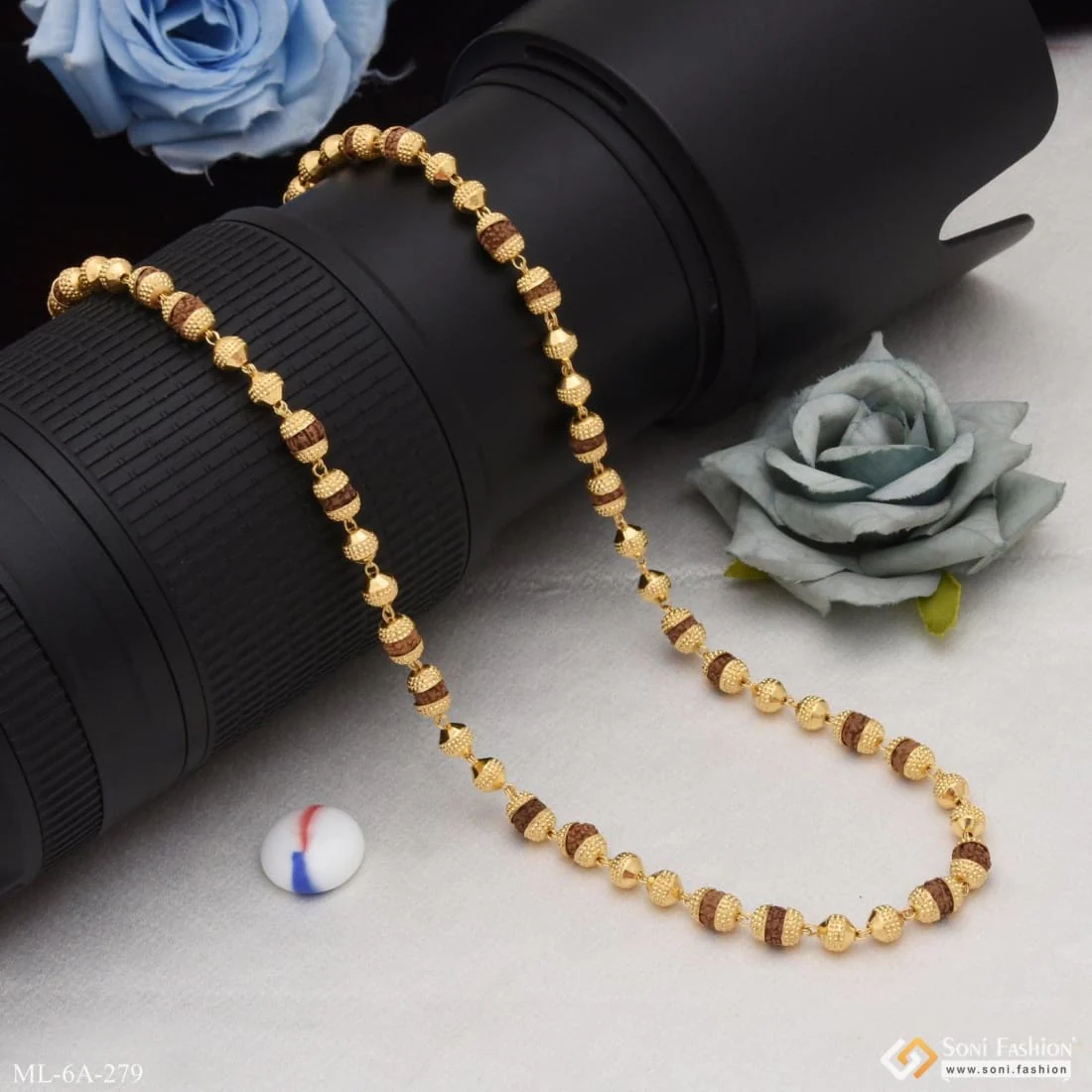 Artisanal Design Gold Plated Rudraksha Mala for Men - Style A279 - Image 4