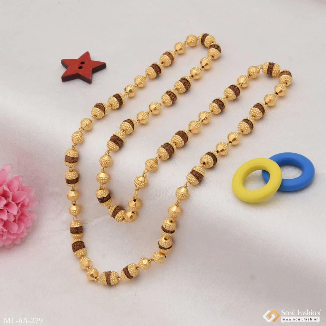 Artisanal Design Gold Plated Rudraksha Mala for Men - Style A279 - Image 5