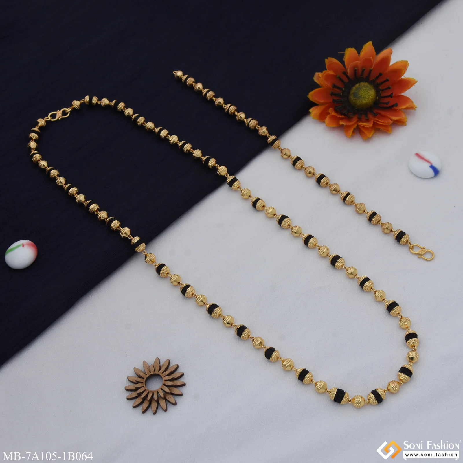 Artisanal Design Gold Plated Rudraksha Mala with Bracelet for Men (MB-A105-B064) - Image 3