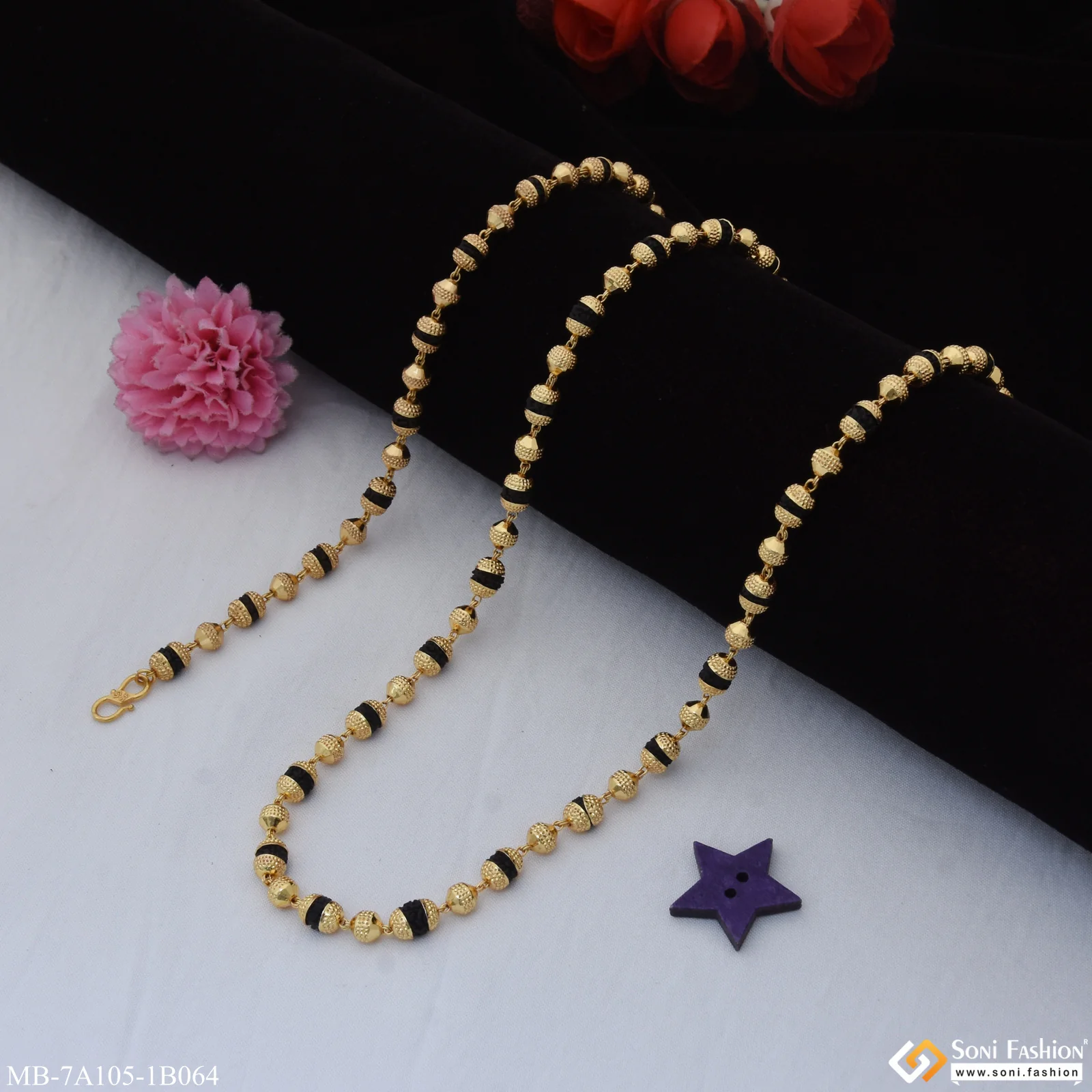Artisanal Design Gold Plated Rudraksha Mala with Bracelet for Men (MB-A105-B064) - Image 4