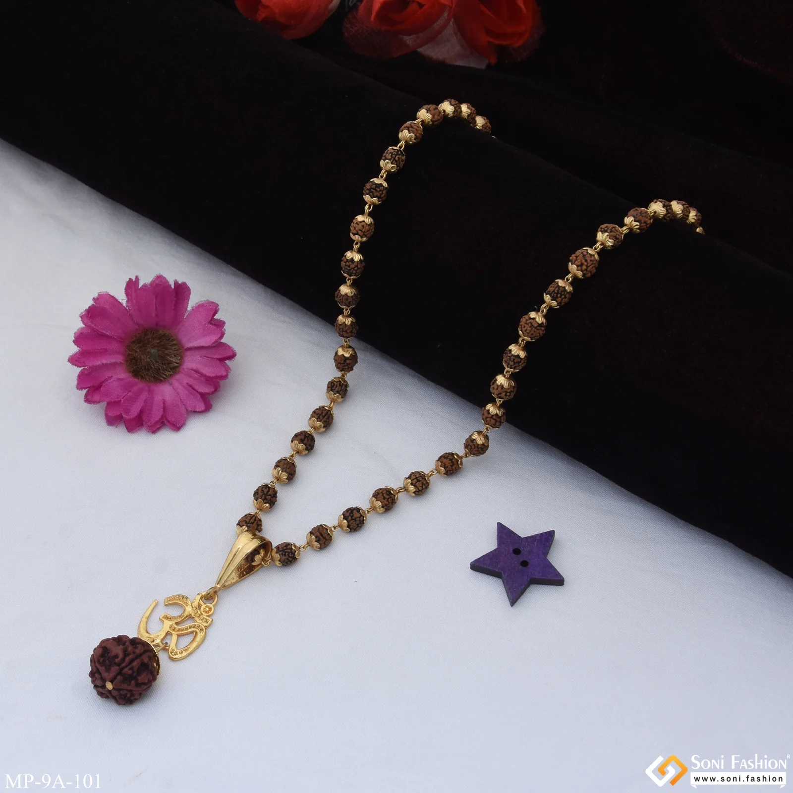 Artisanal Design Gold Plated Rudraksha Mala with Pendant for Men - Style A101 - Image 3