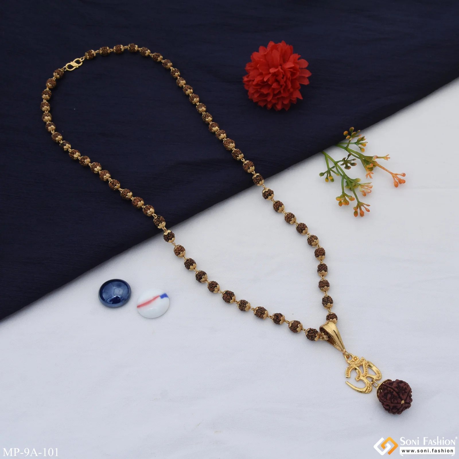 Artisanal Design Gold Plated Rudraksha Mala with Pendant for Men - Style A101 - Image 4
