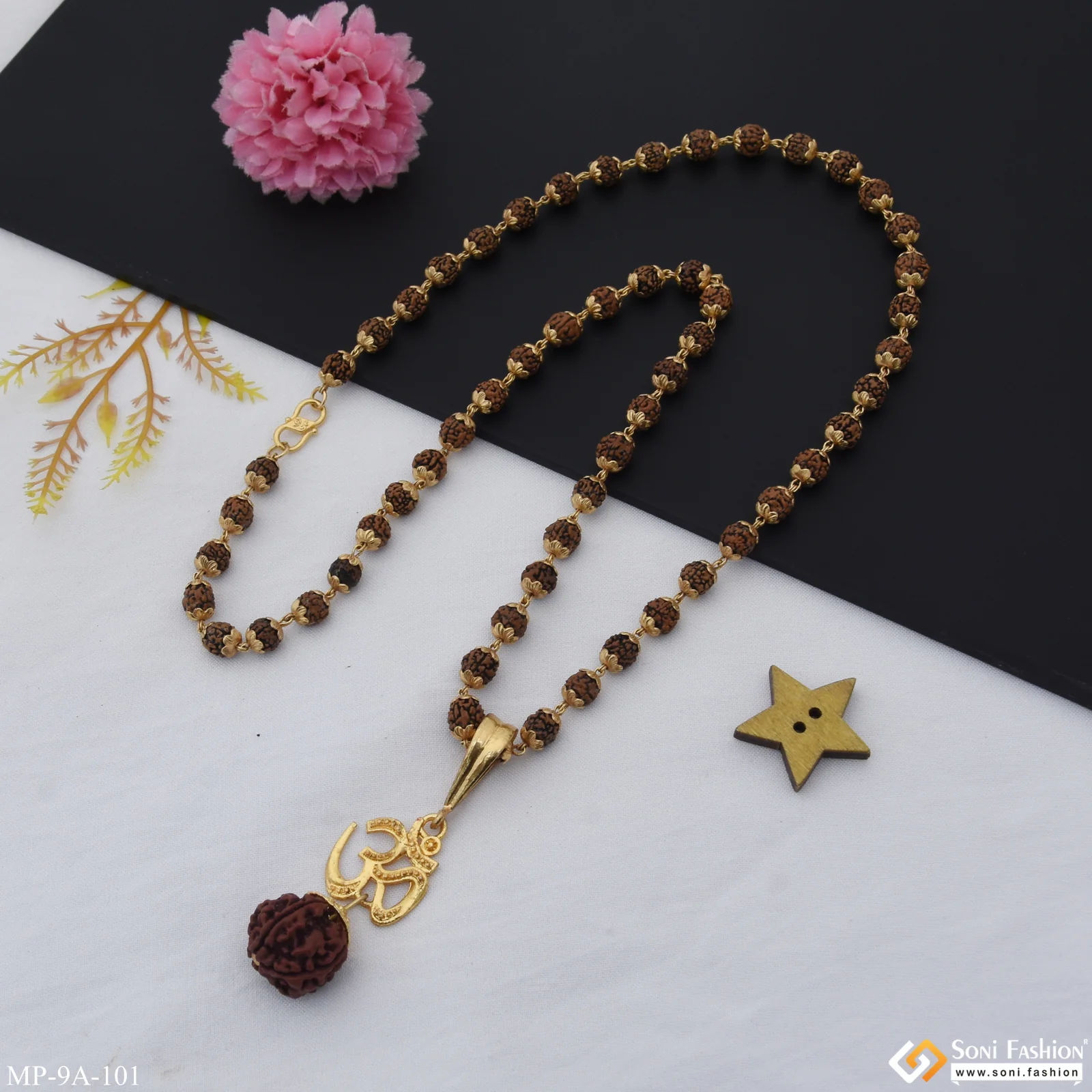 Artisanal Design Gold Plated Rudraksha Mala with Pendant for Men - Style A101 - Image 5