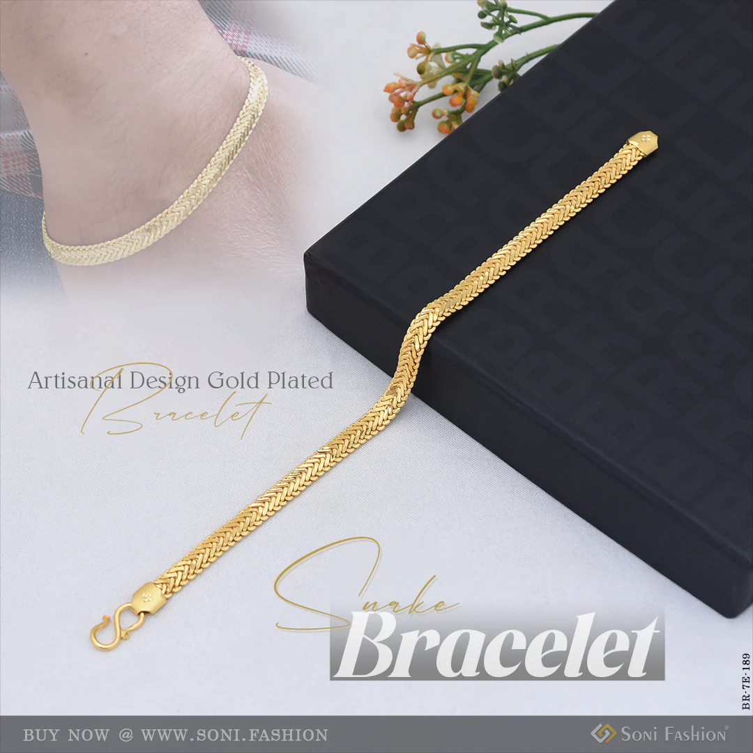 Artisanal Design Gold Plated Snake Bracelet for Men - Style E189