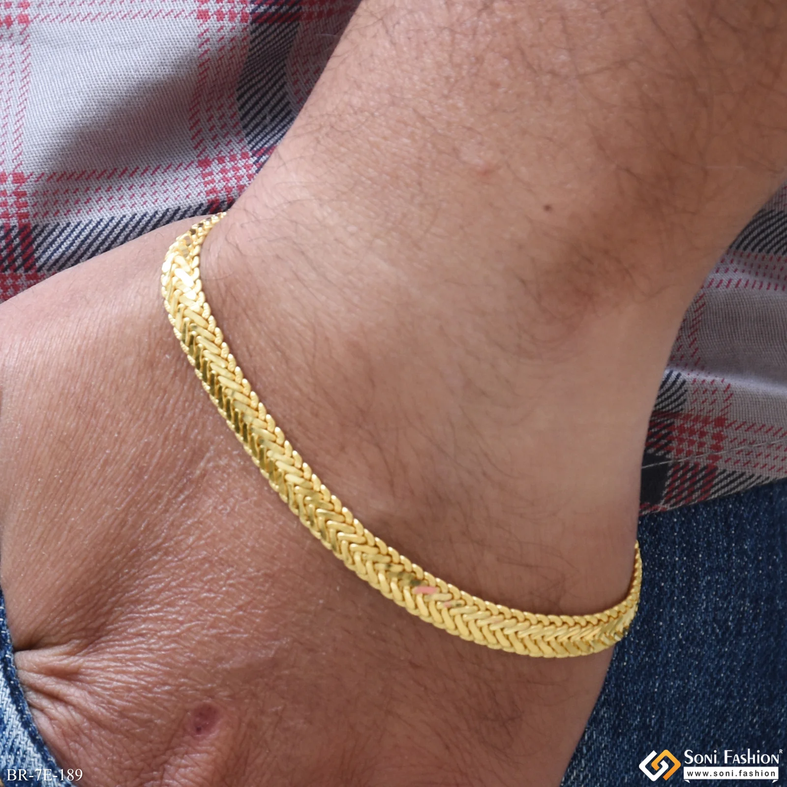 Artisanal Design Gold Plated Snake Bracelet for Men - Style E189 - Image 2