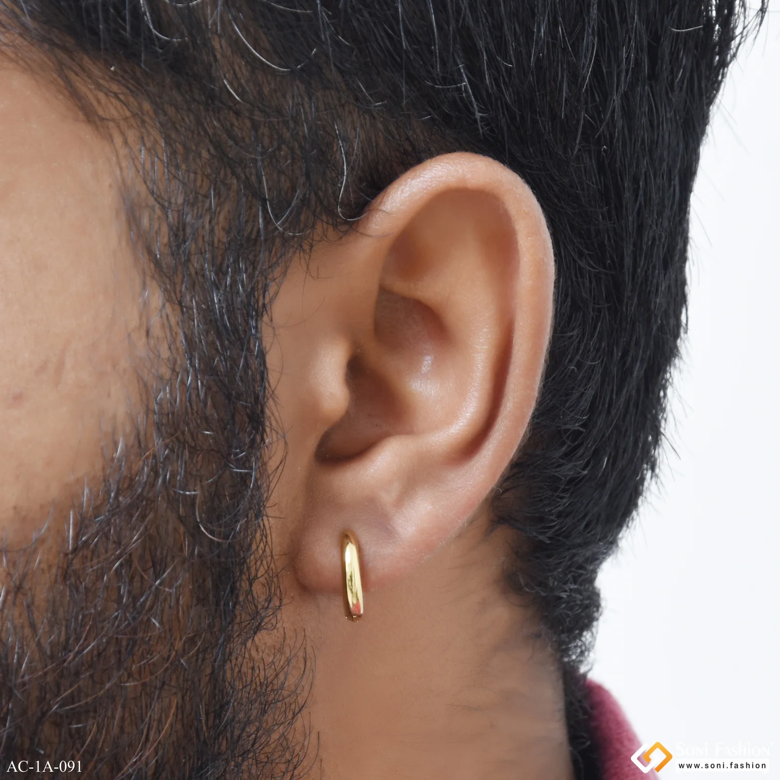 Artisanal Design Golden Color Stud Earring for Men (2 Pc) - Style A091 - Image 2