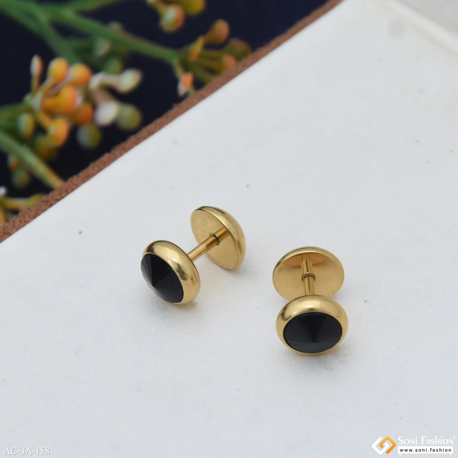 Artisanal Design Golden Color Stud Earring for Men (2 Pc) - Style A158 - Image 5
