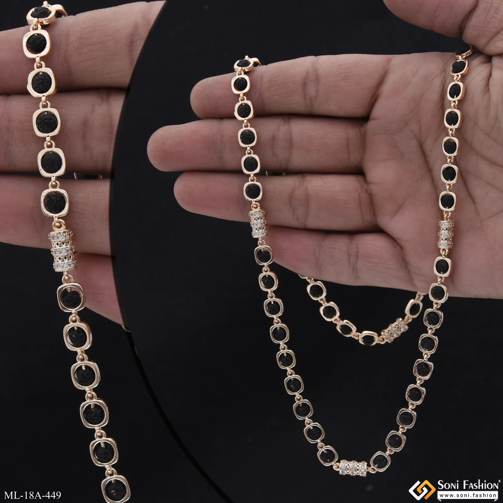 Artisanal Design Rose Gold Color Rudraksha Mala for Men - Style A449 - Image 2