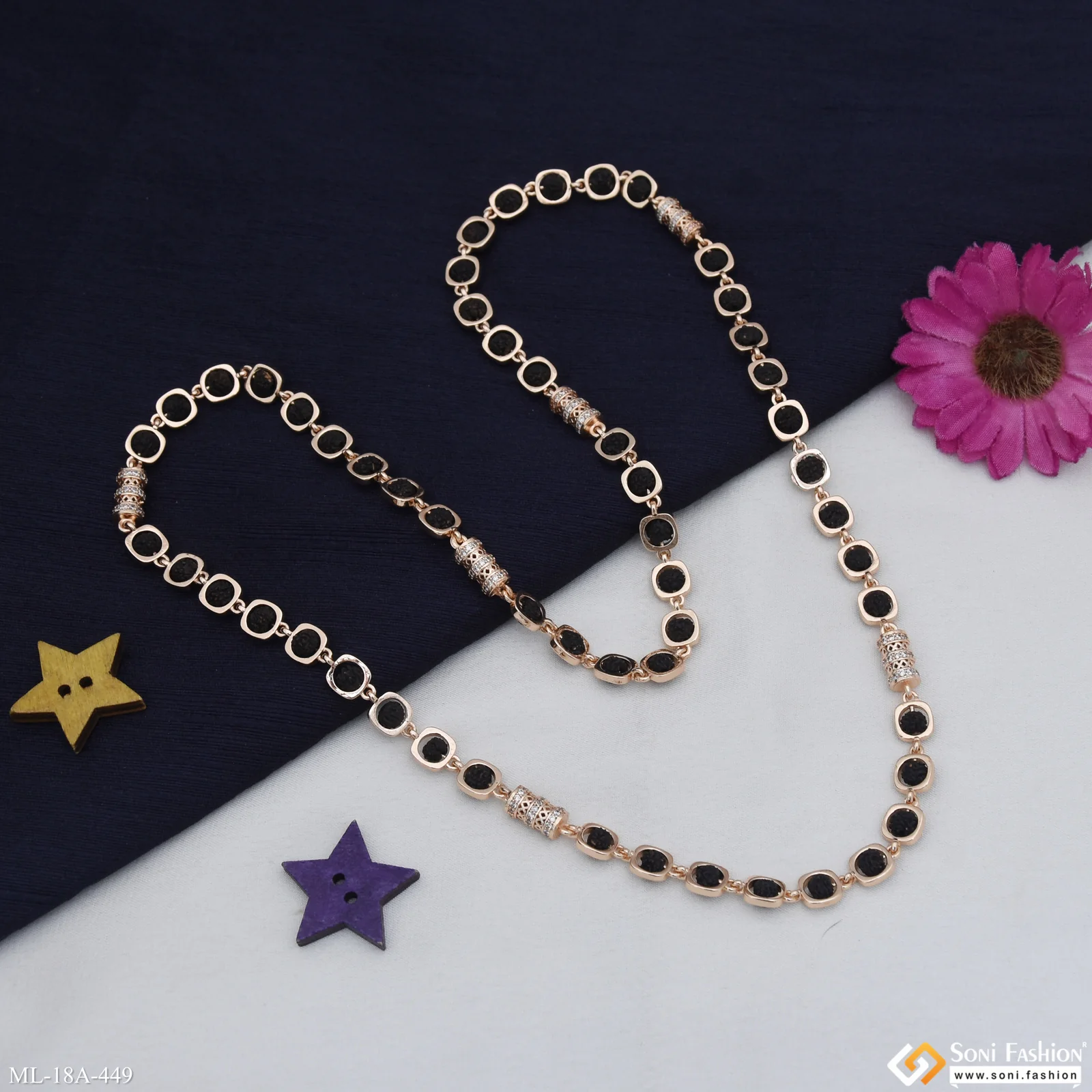 Artisanal Design Rose Gold Color Rudraksha Mala for Men - Style A449 - Image 4