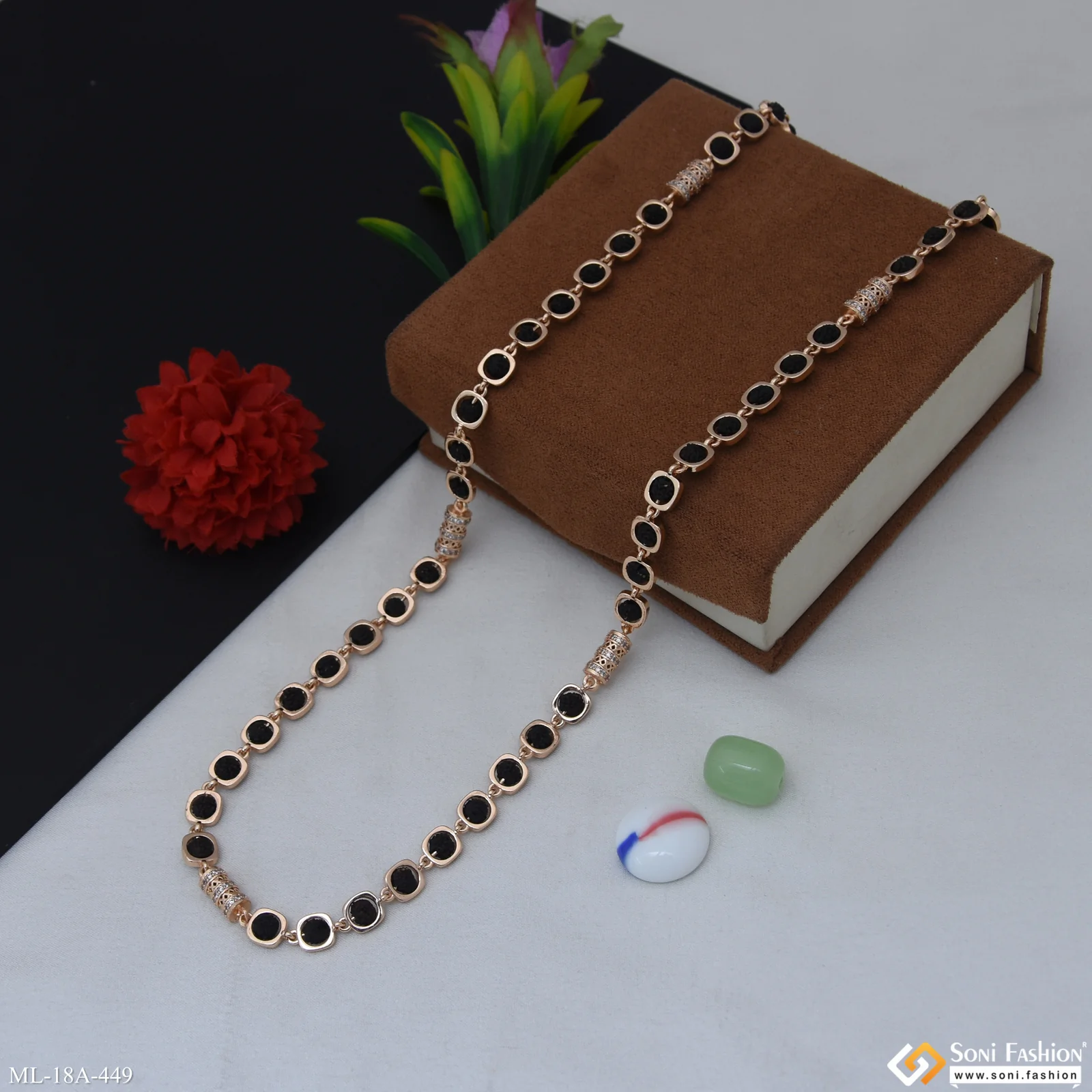 Artisanal Design Rose Gold Color Rudraksha Mala for Men - Style A449 - Image 5
