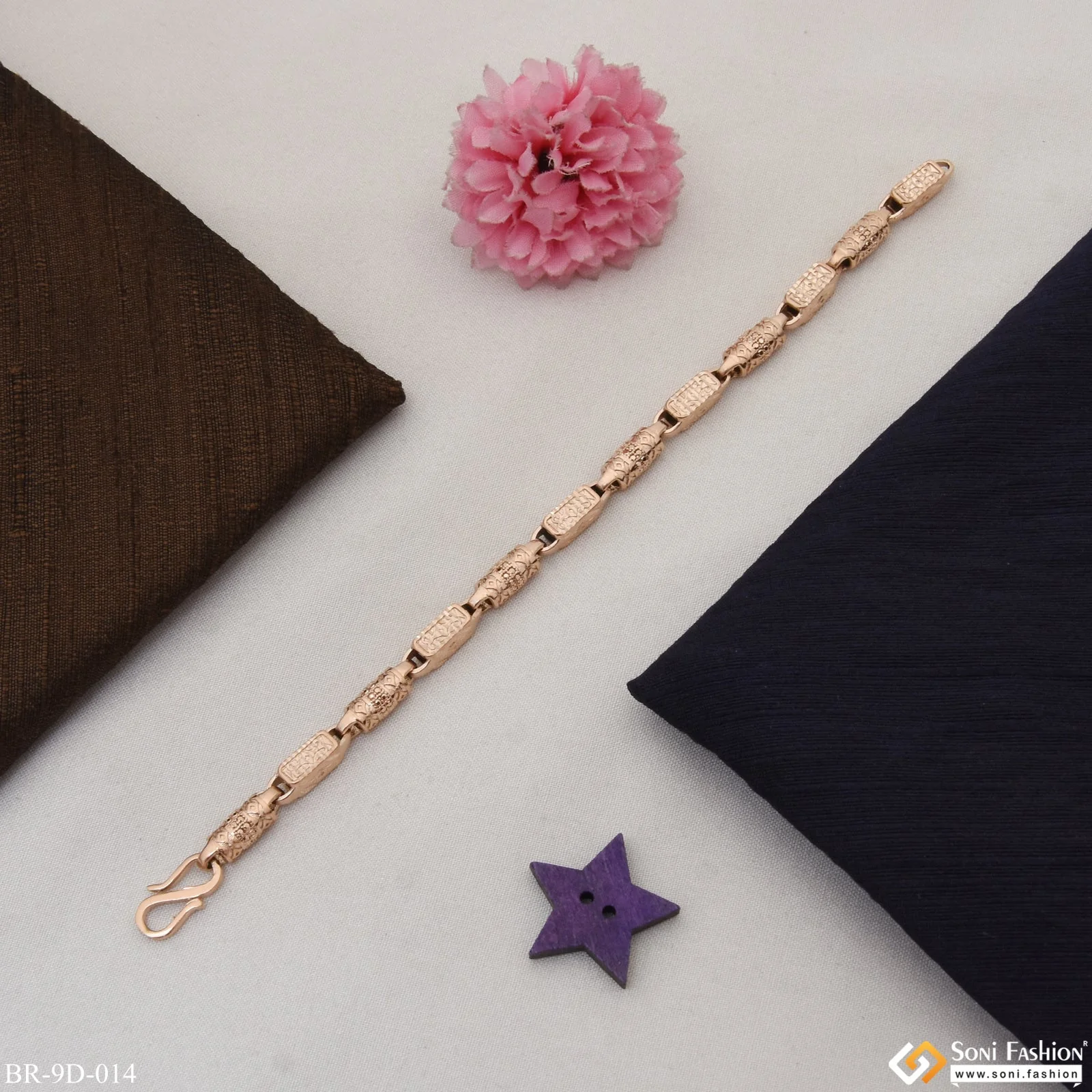 Artisanal Design with Diamond Best Quality Rose Gold Bracelet for Men - Style D014 - Image 2