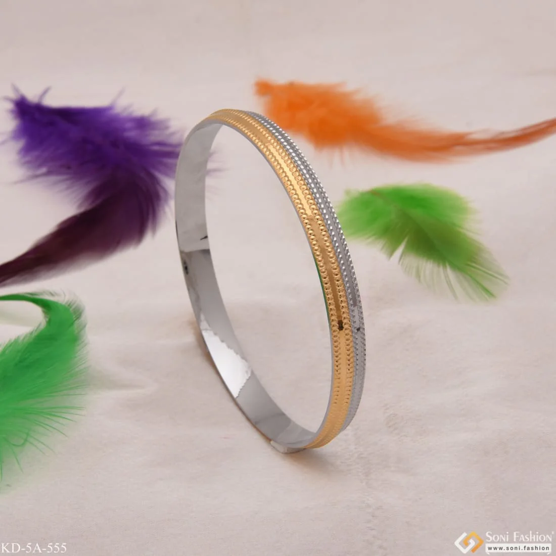 Attention-Getting Design Dual Line Golden & Silver Color punjabi Kada for Men - Style A555 - Image 3