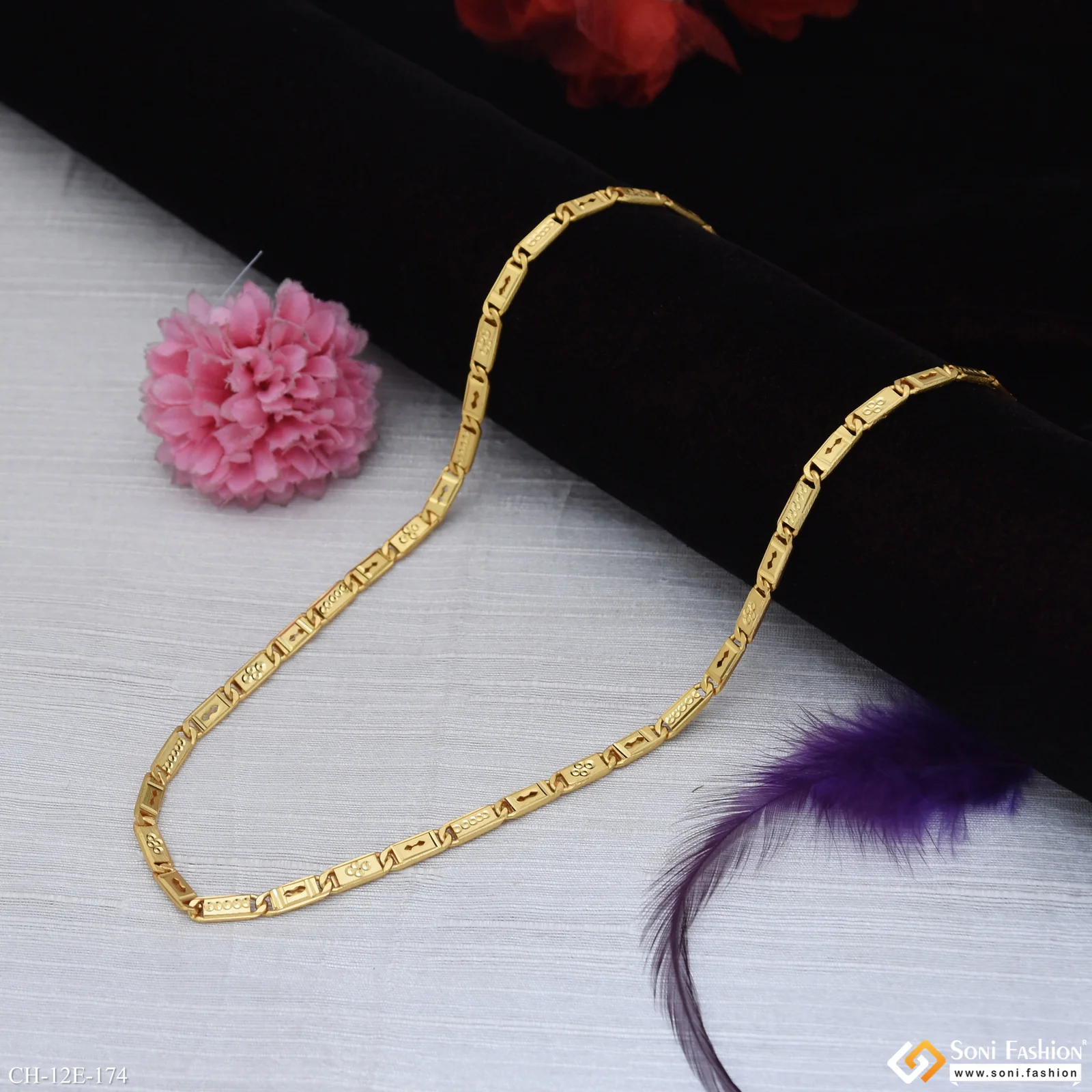 Attention-Getting Design Gold Plated Biscuit Chain for Men - Style E174 - Image 5