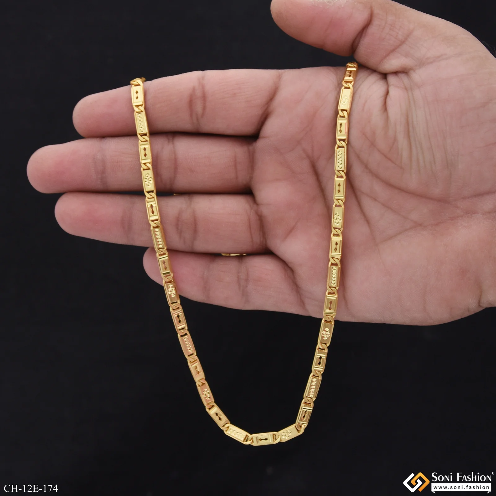 Attention-Getting Design Gold Plated Biscuit Chain for Men - Style E174 - Image 6