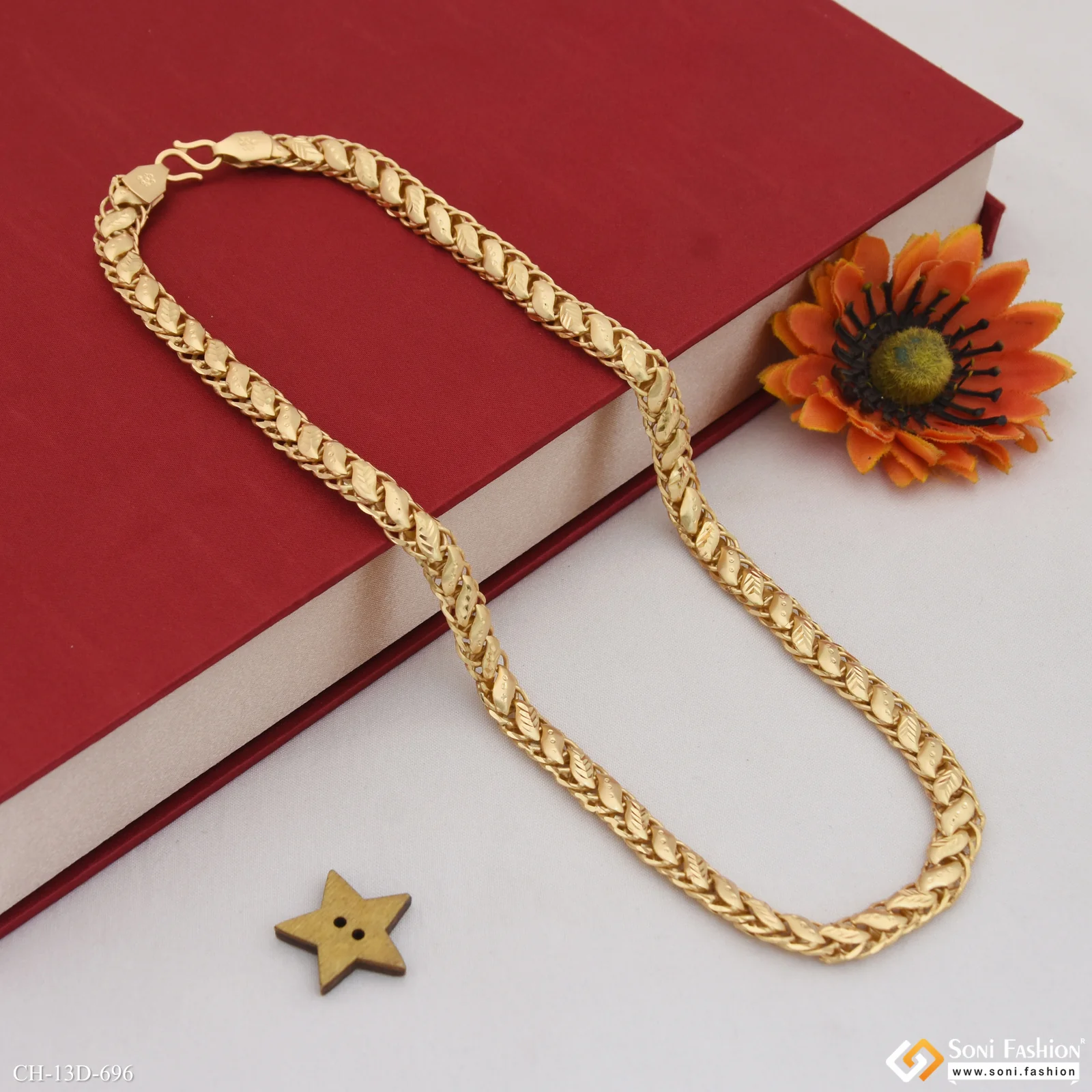 Attention-Getting Design Gold Plated Leaf Chain for Men - Style D696 - Image 5