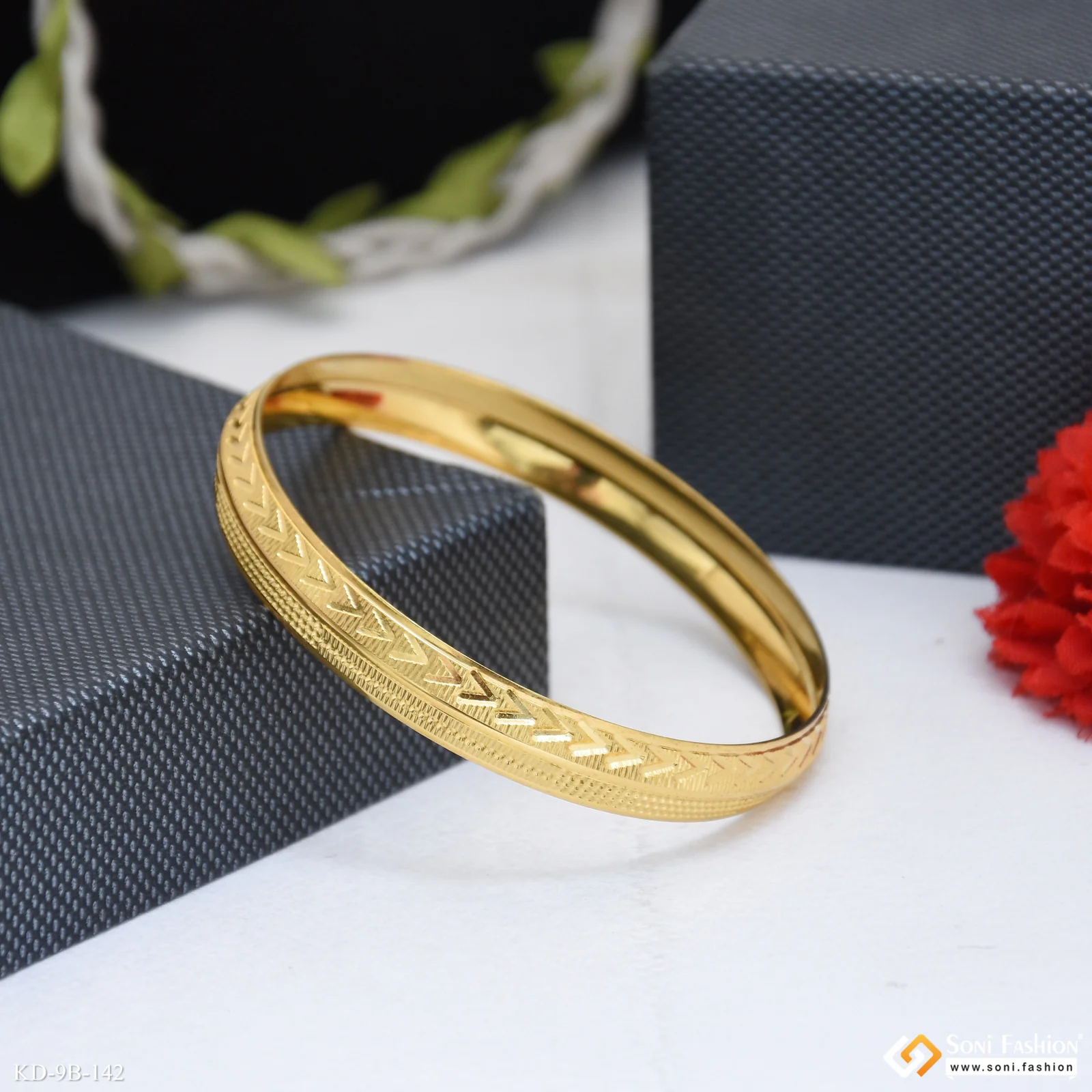 Attention-Getting Design Gold Plated Punjabi Kada for Men - Style B142 - Image 6