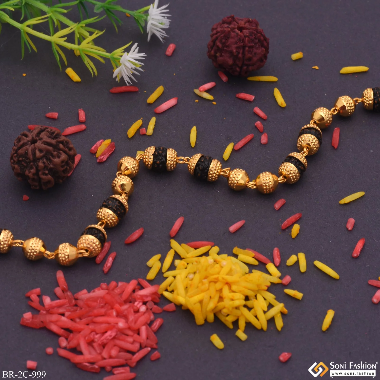Attention-Getting Design Gold Plated Rudraksha Bracelet for Men - Style C999 - Image 3