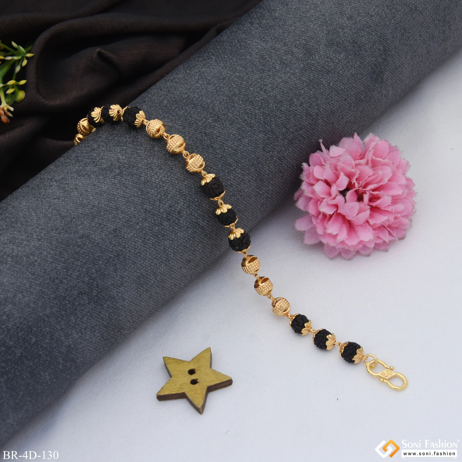 Attention-Getting Design Gold Plated Rudraksha Bracelet for Men - Style D130 - Image 3