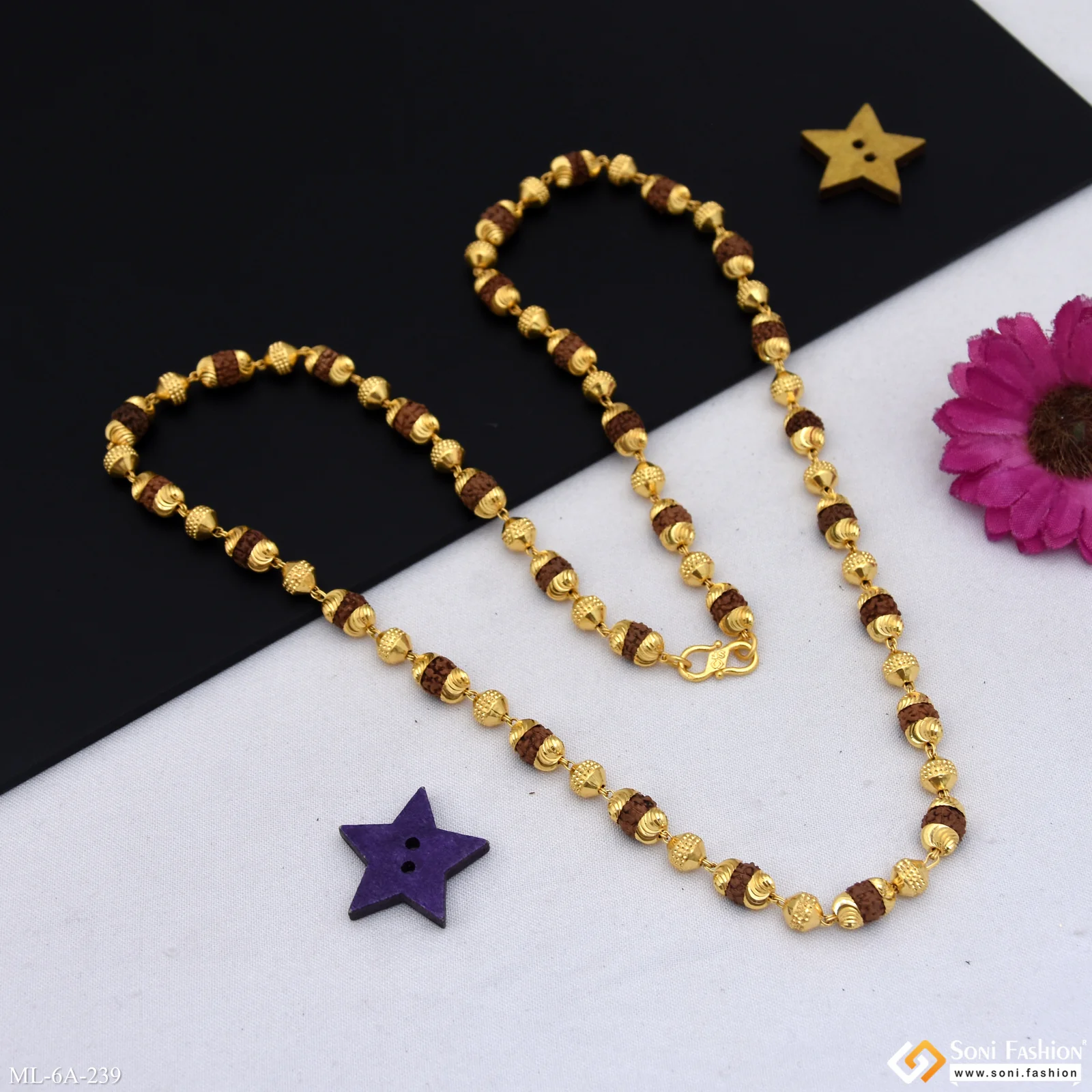 Attention-Getting Design Gold Plated Rudraksha Mala for Men - Style A239 - Image 5