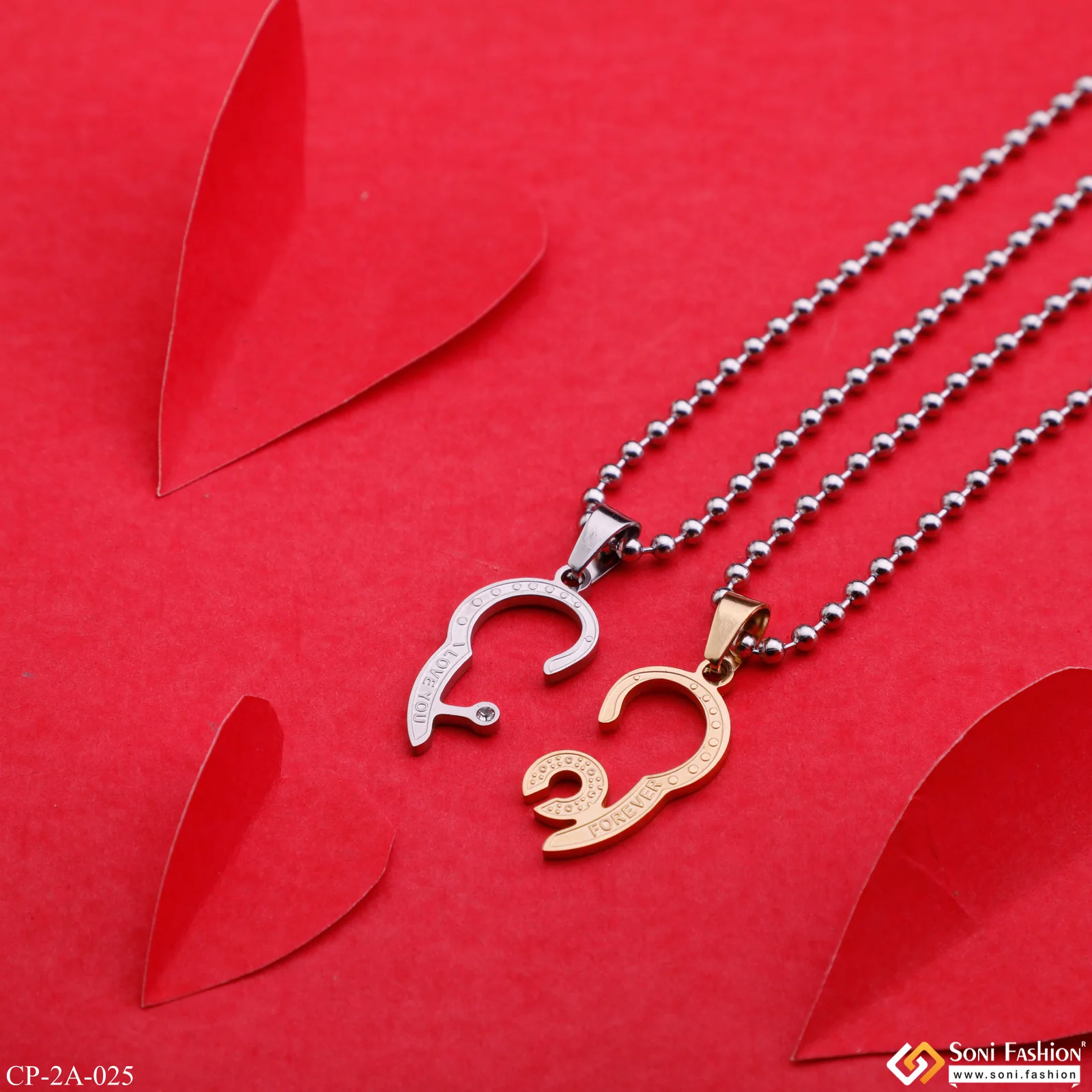 Attractive Heart with Diamond Locket with 2 Chain for Gift Stainless Steel Pendant Set - Style A025 - Image 2