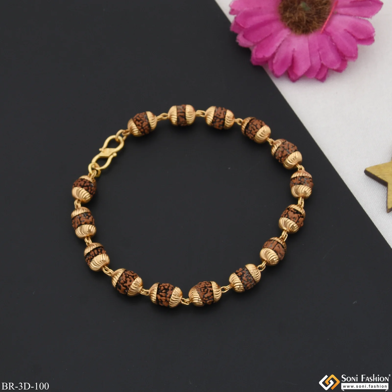 Awesome Design Funky Design Gold Plated Rudraksha Bracelet for Men - Style D100 - Image 2