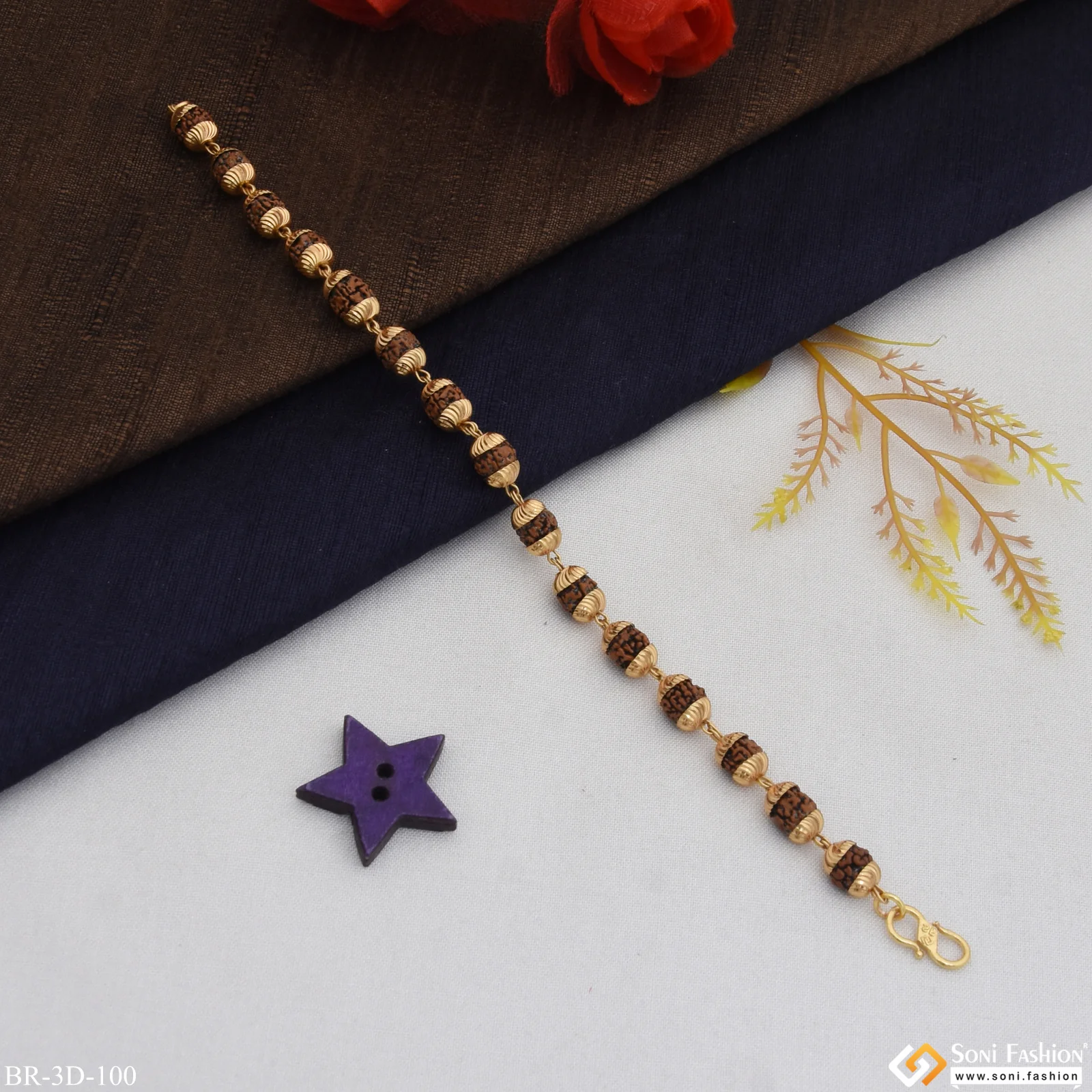 Awesome Design Funky Design Gold Plated Rudraksha Bracelet for Men - Style D100 - Image 5