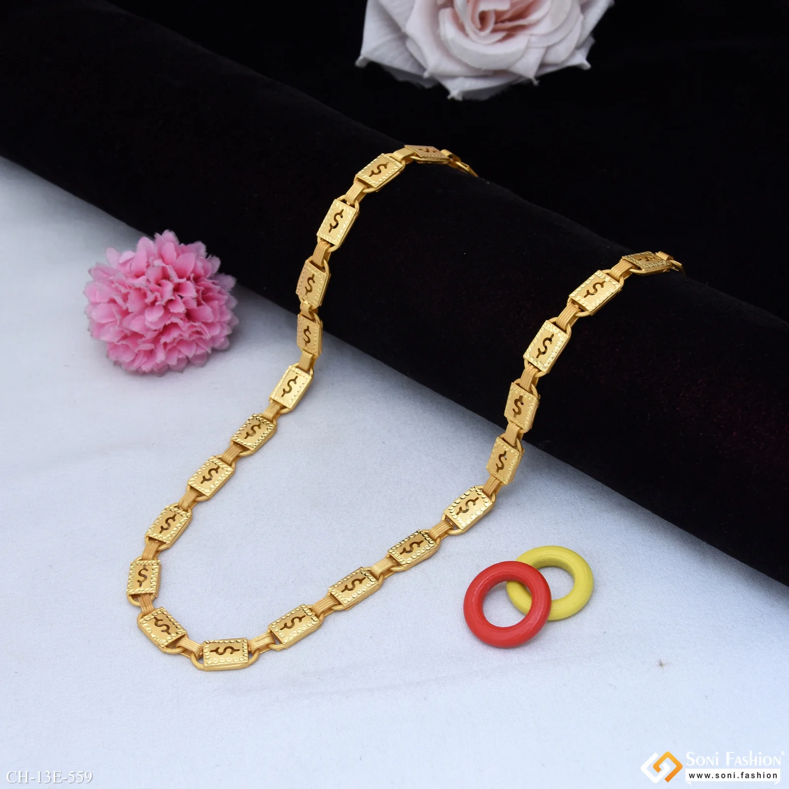 Awesome Design Gold Plated Biscuit Chain for Men - Style E559 - Image 3