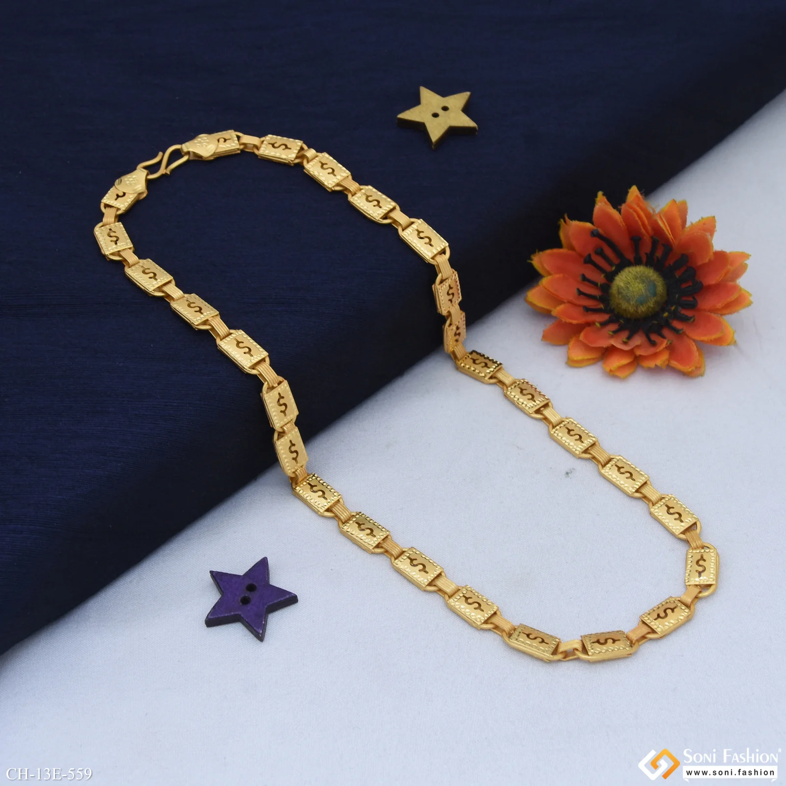 Awesome Design Gold Plated Biscuit Chain for Men - Style E559 - Image 4
