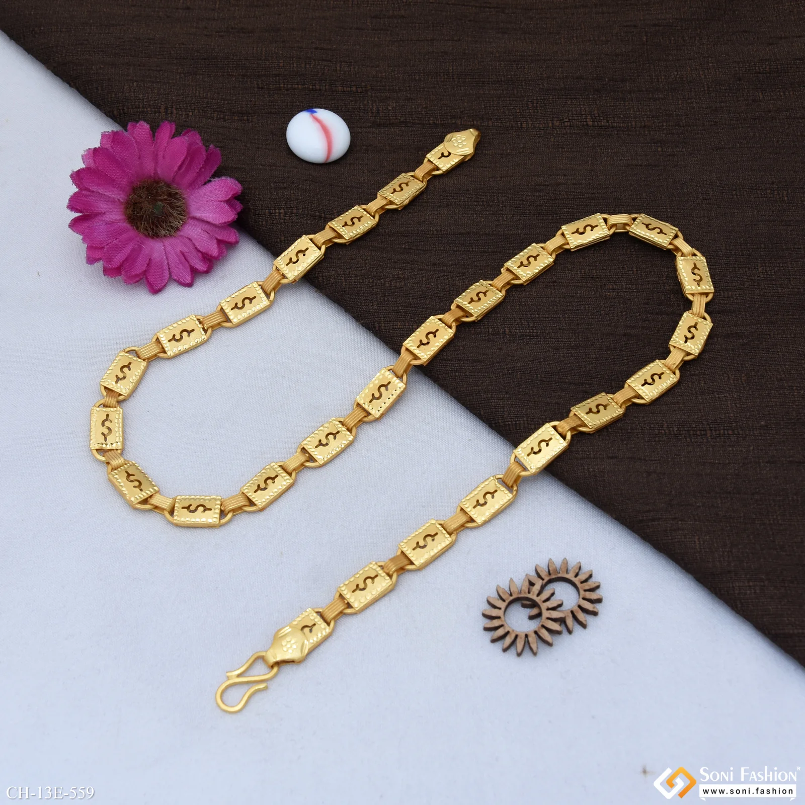 Awesome Design Gold Plated Biscuit Chain for Men - Style E559 - Image 5