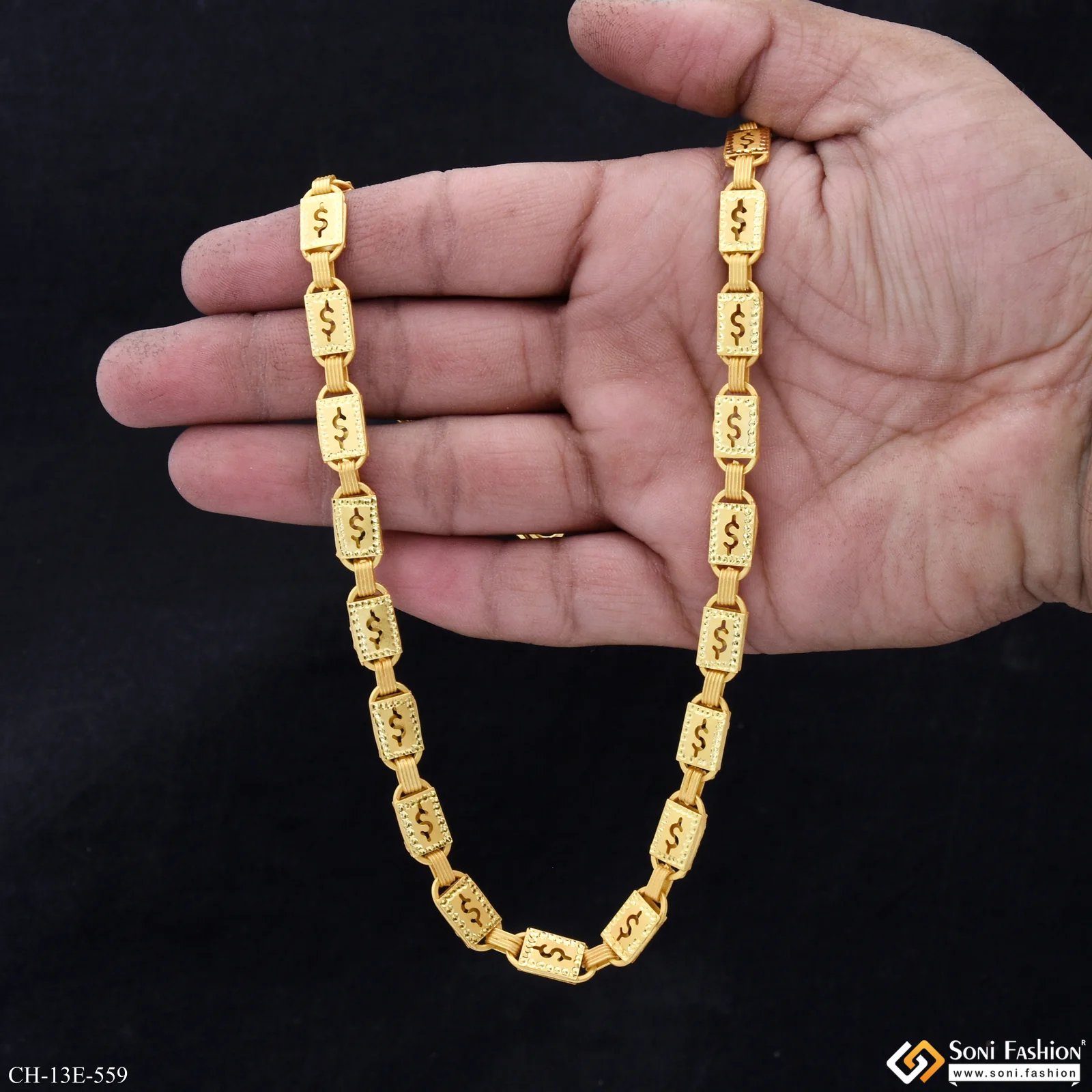 Awesome Design Gold Plated Biscuit Chain for Men - Style E559 - Image 6