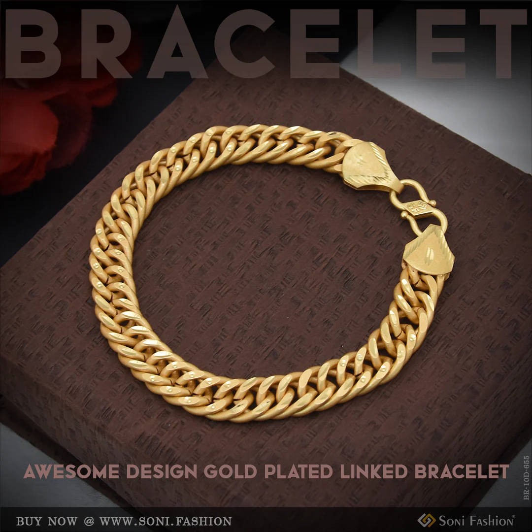 Awesome Design Gold Plated Linked Bracelet for Men - Style D655