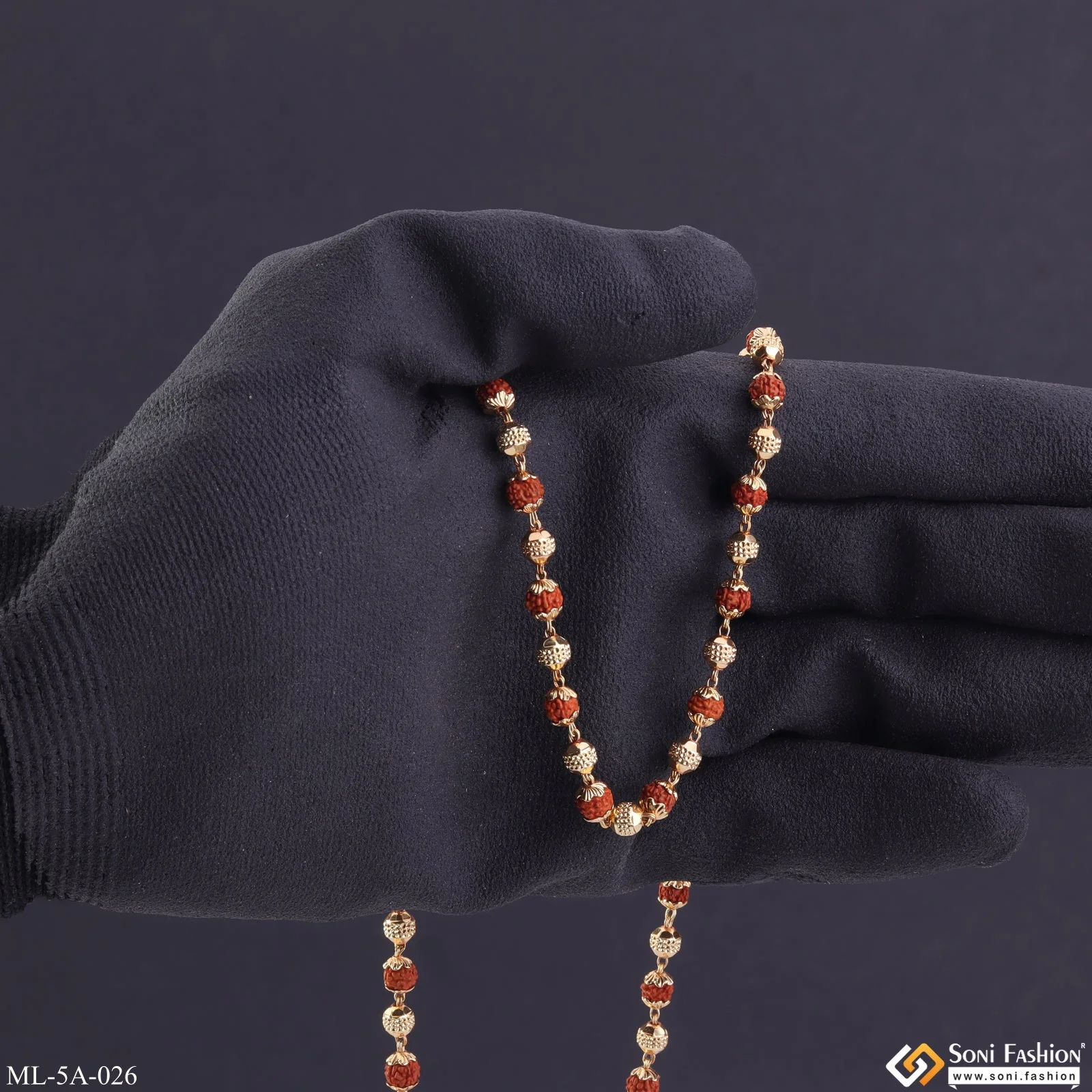 Awesome Design Gold Plated Rudraksha Mala for Men - Style A026 - Image 3