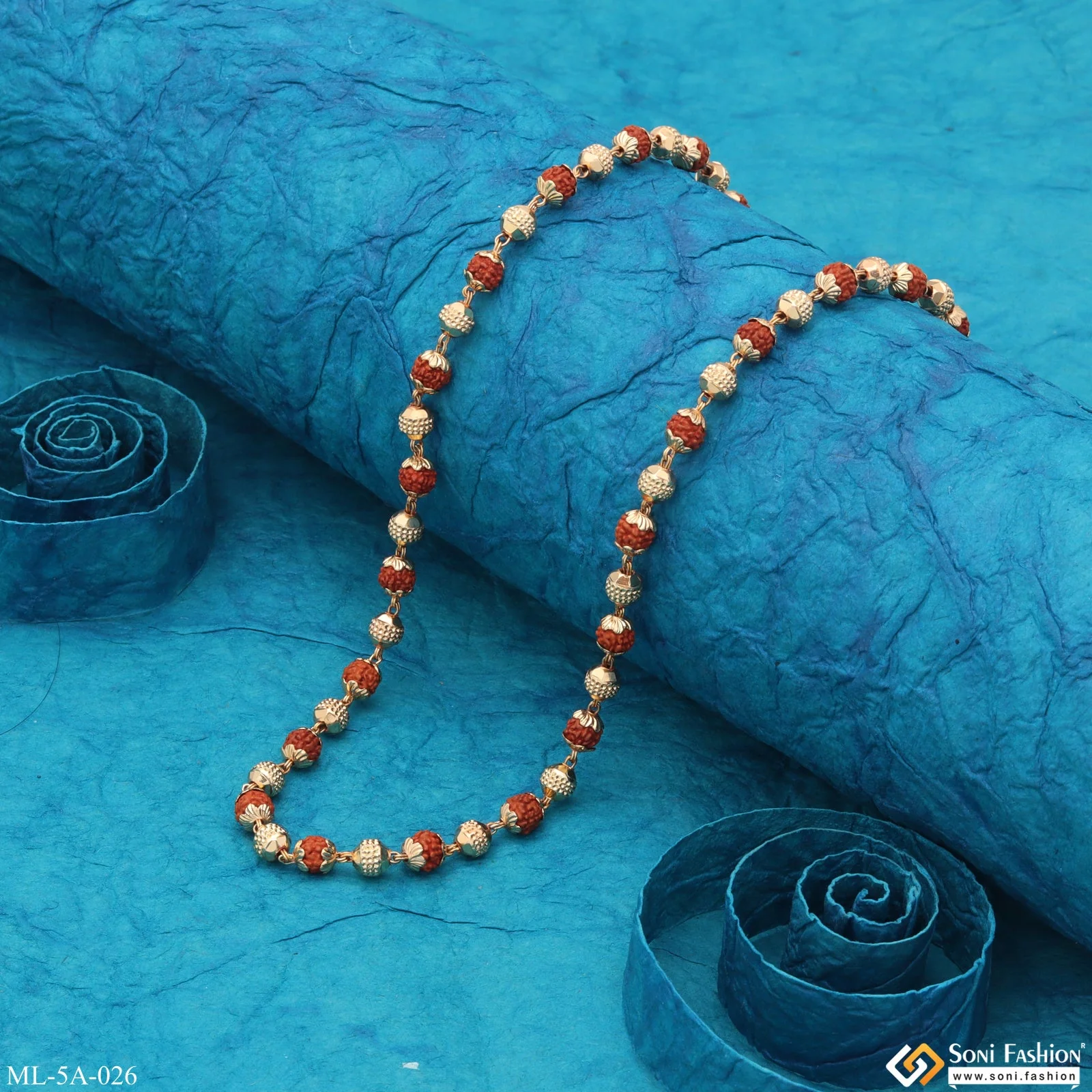 Awesome Design Gold Plated Rudraksha Mala for Men - Style A026 - Image 4