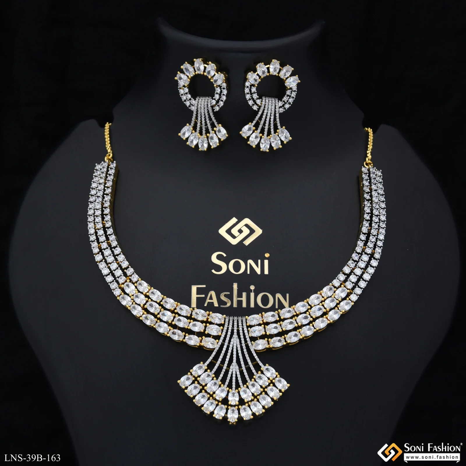 Beautiful Design Gold Plated Diamond Necklace Set for Ladies - Style B163