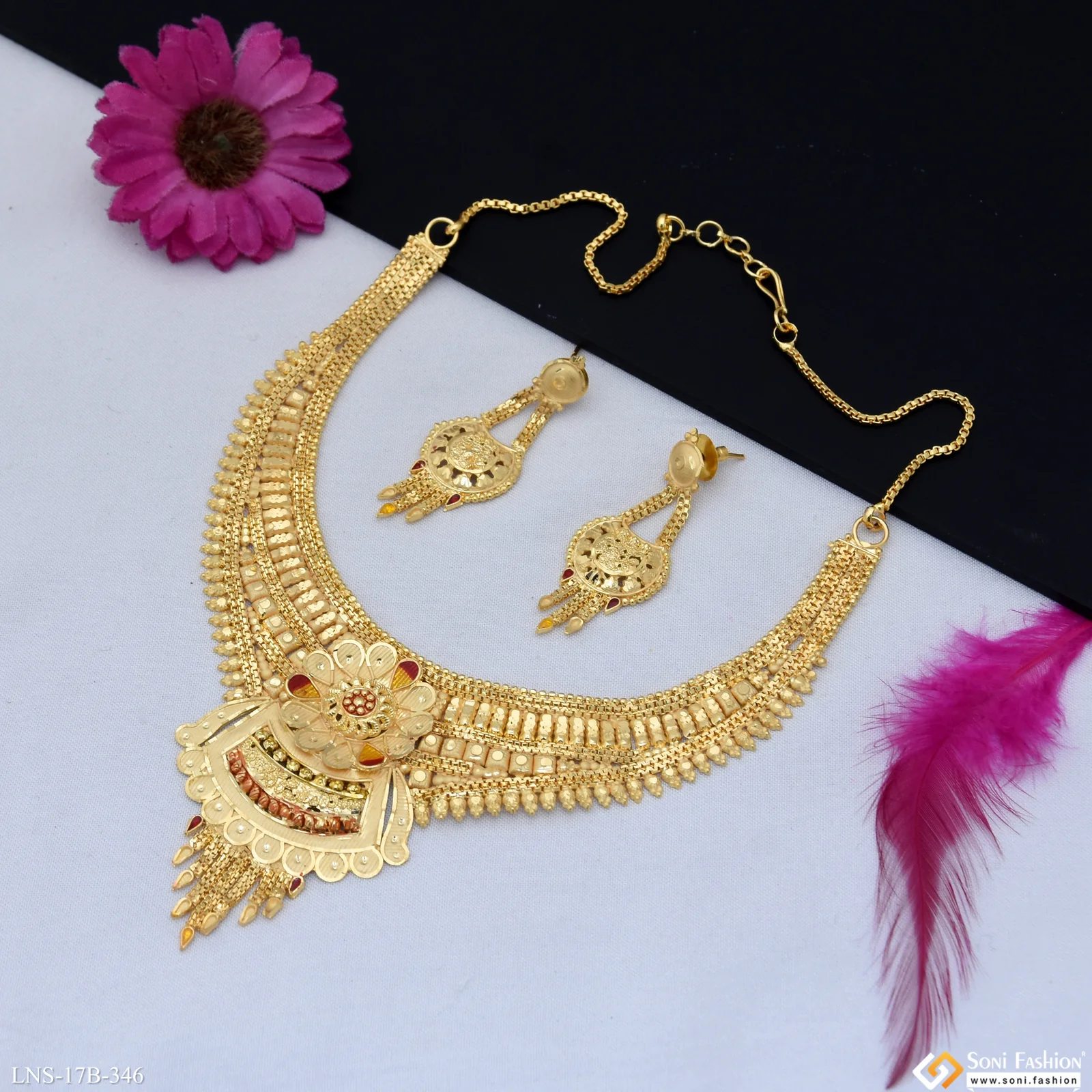 Beautiful Design Gold Plated Necklace Set for Women - Style B346 - Image 3