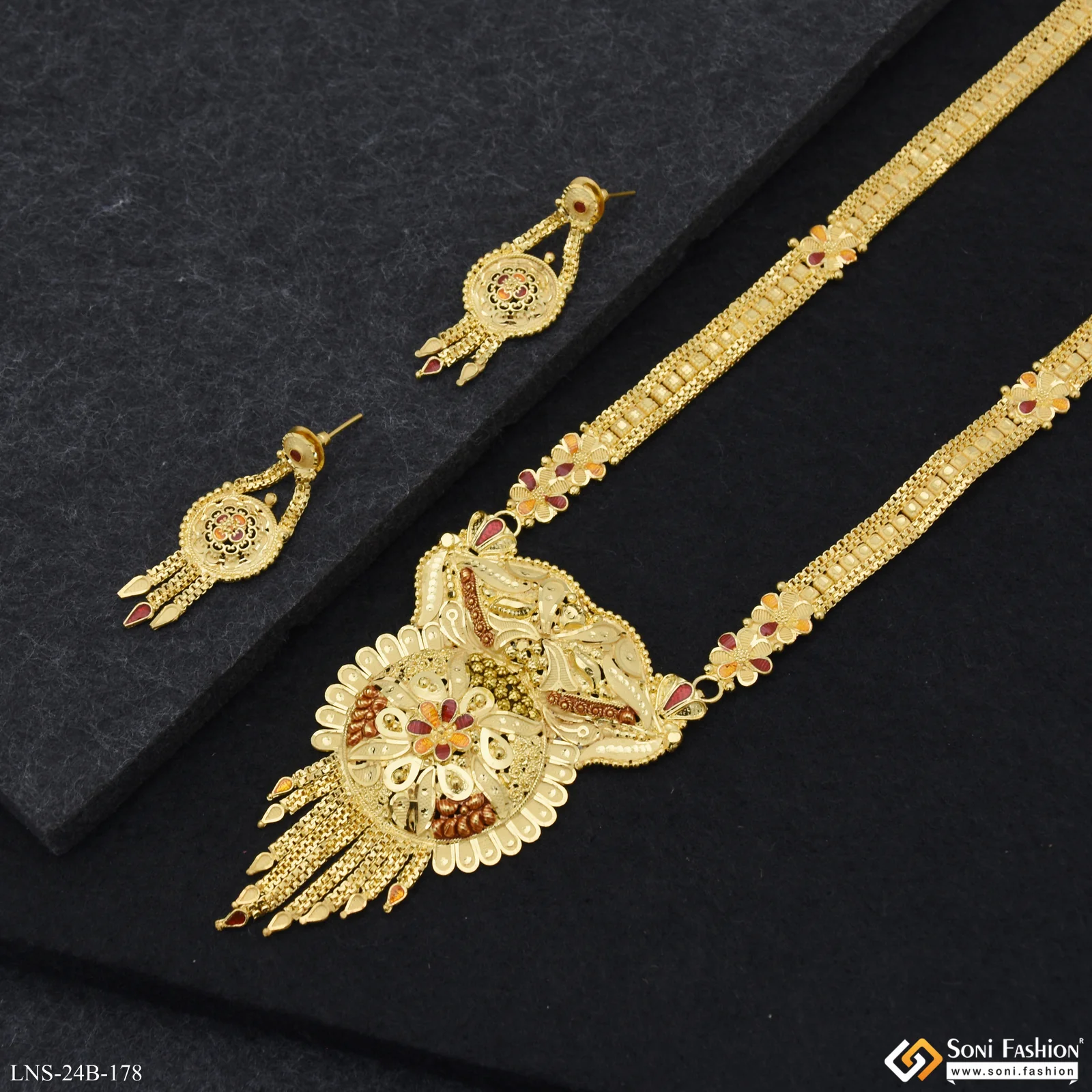 Beautiful Design Gold Plated Rani Haar Necklace Set for Women - Style B178 - Image 3